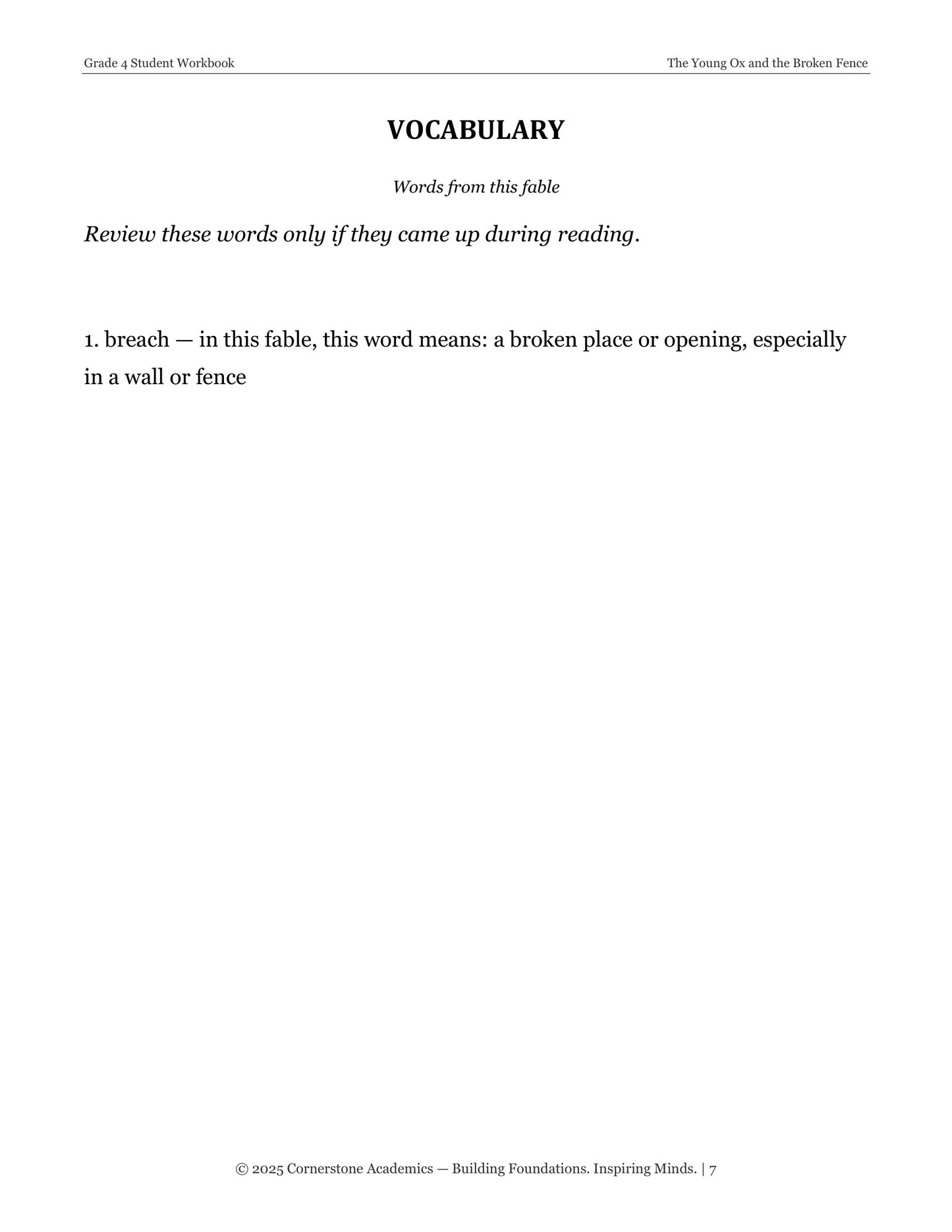 The Young Ox and the Broken Fence and Other Fables | Grade 4 Classical Literature Packet | Cornerstone Academics