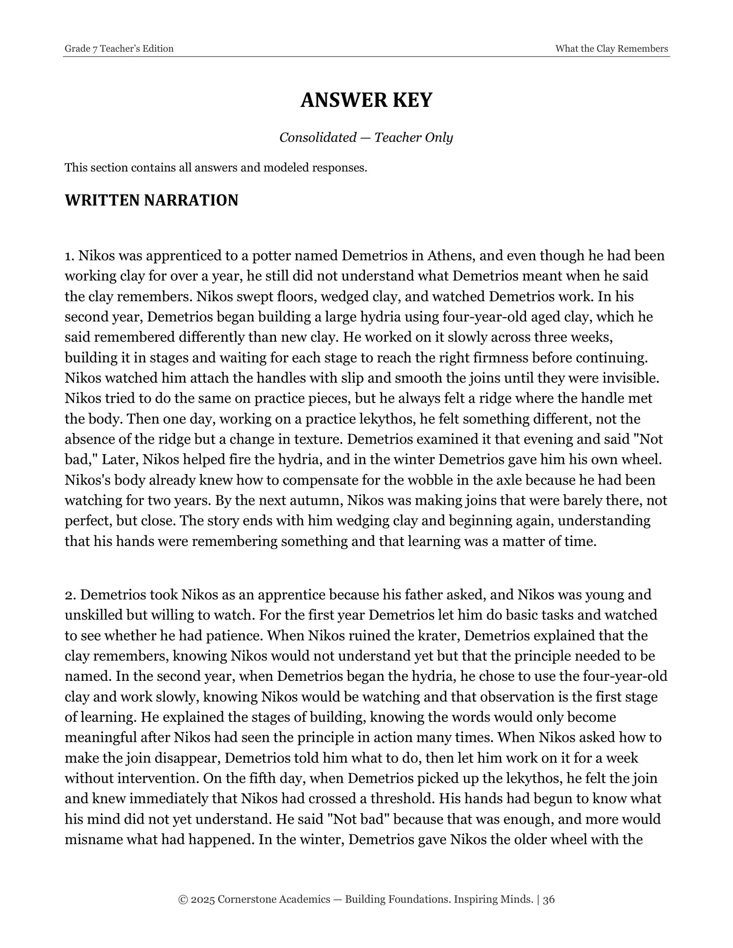 What the Clay Remembers | Grade 7 Classical Literature Packet | Cornerstone Academics