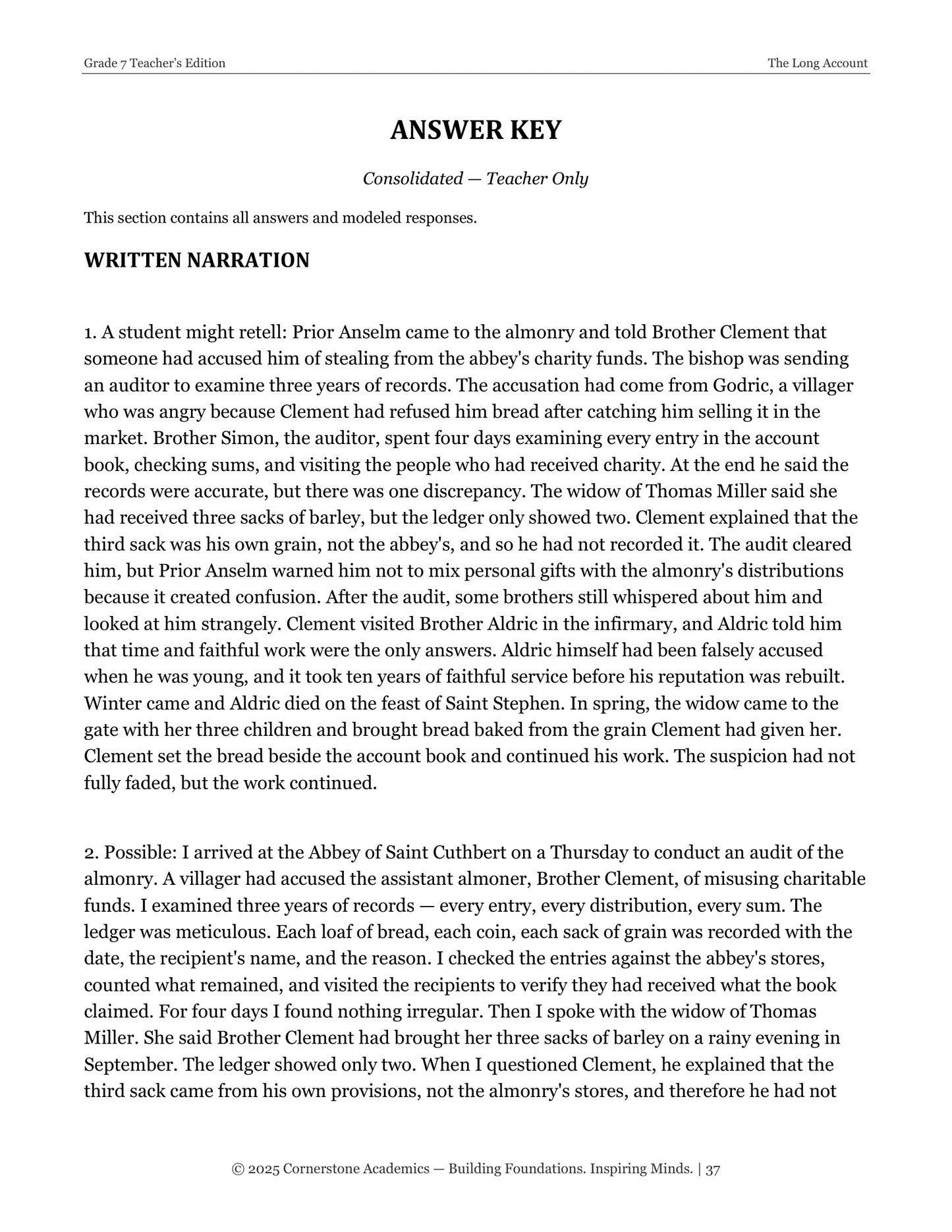 The Long Account | Grade 7 Classical Literature Packet | Cornerstone Academics