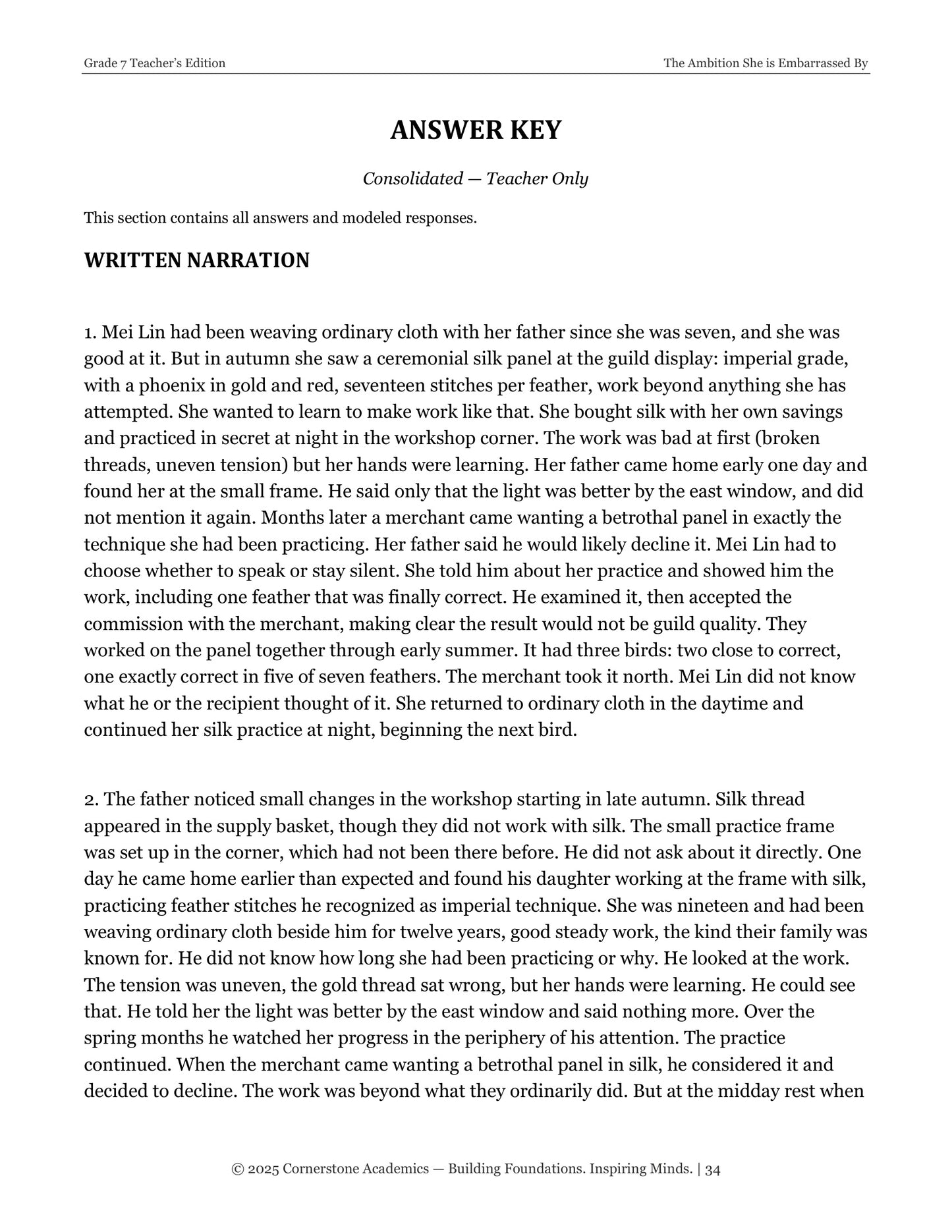 The Ambition She Is Embarrassed By | Grade 7 Classical Literature Packet | Cornerstone Academics