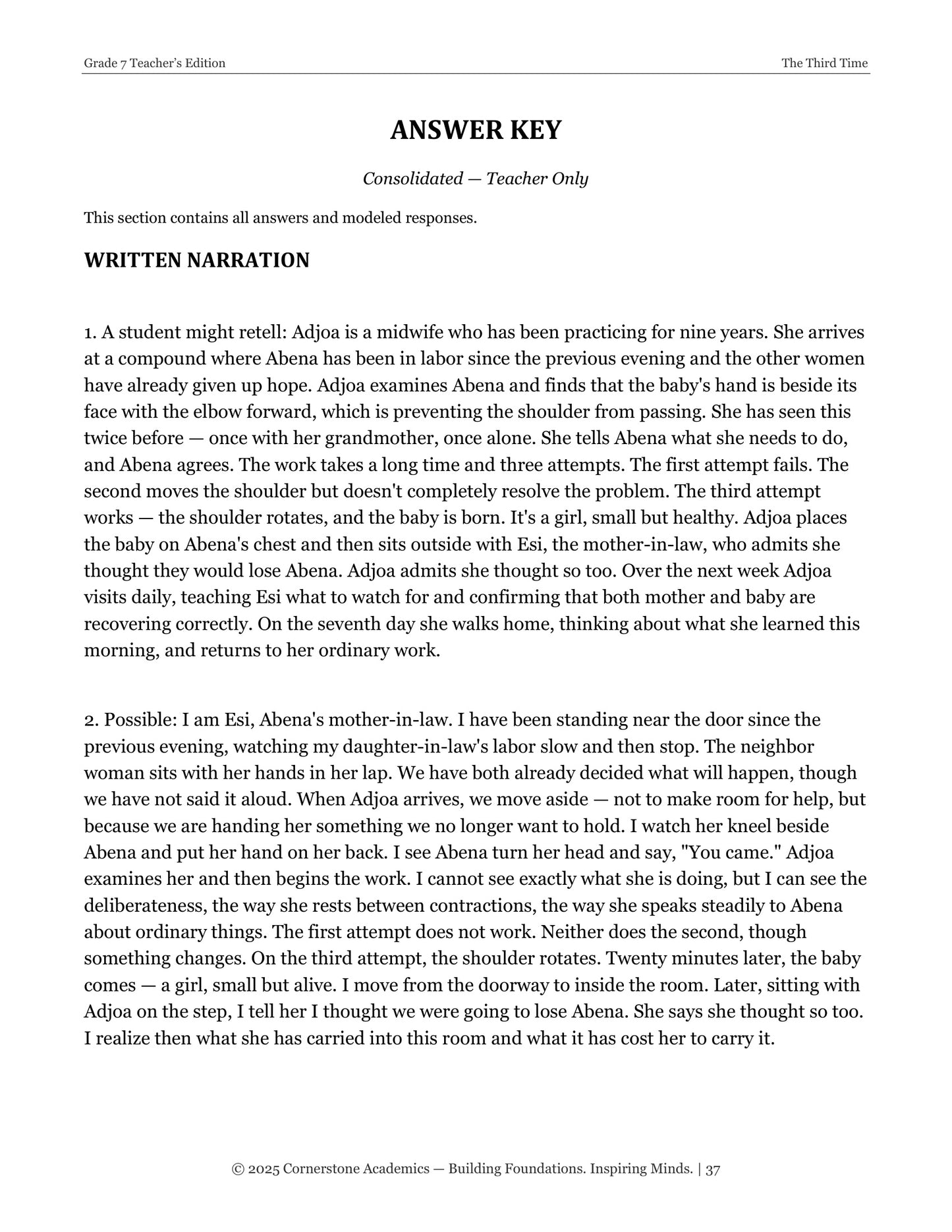The Third Time | Grade 7 Classical Literature Packet | Cornerstone Academics
