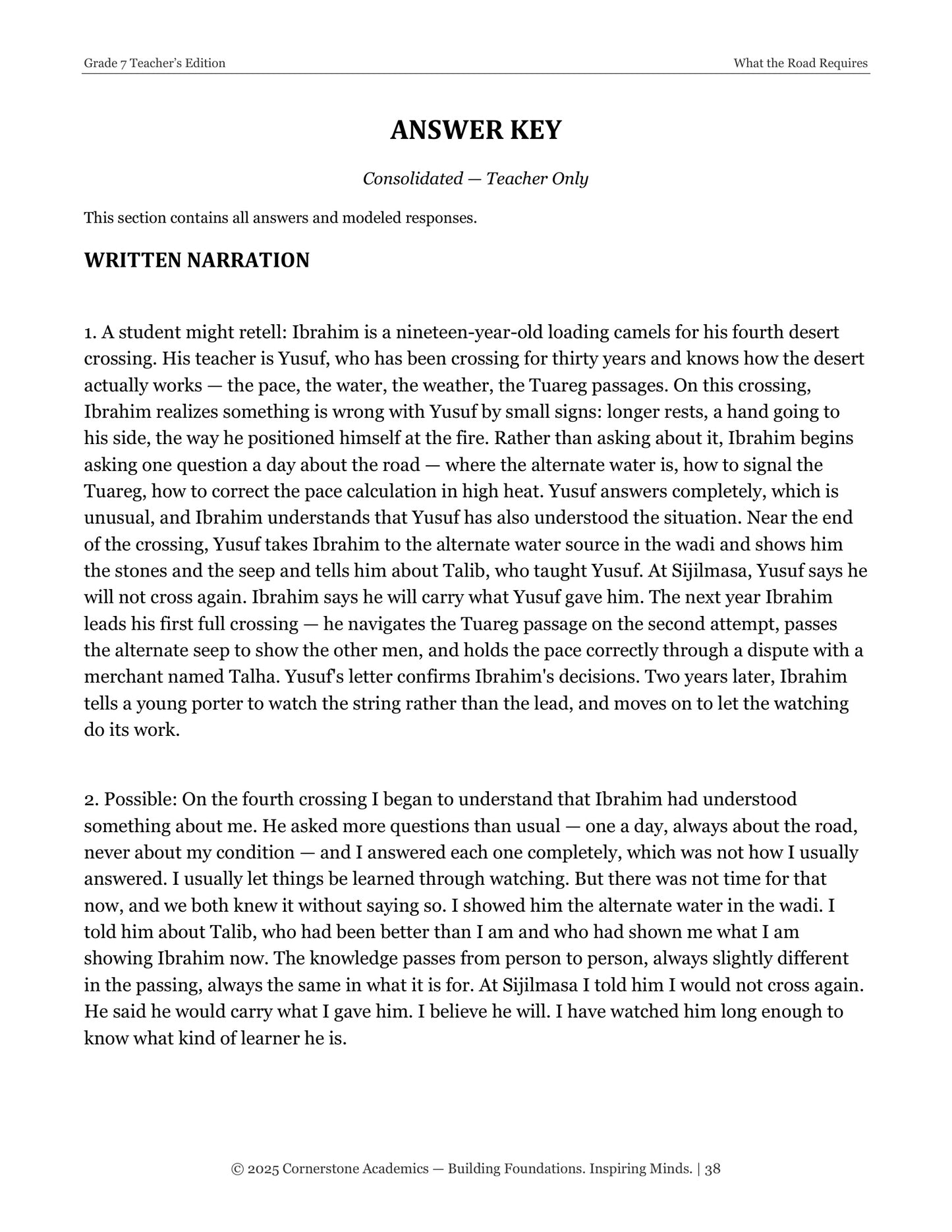 What the Road Requires | Grade 7 Classical Literature Packet | Cornerstone Academics