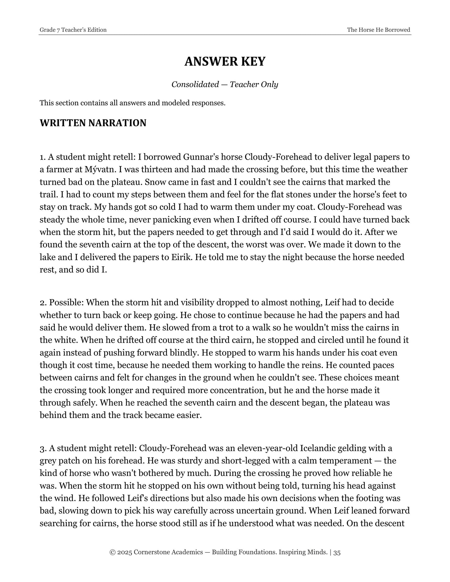 The Horse He Borrowed | Grade 7 Classical Literature Packet | Cornerstone Academics