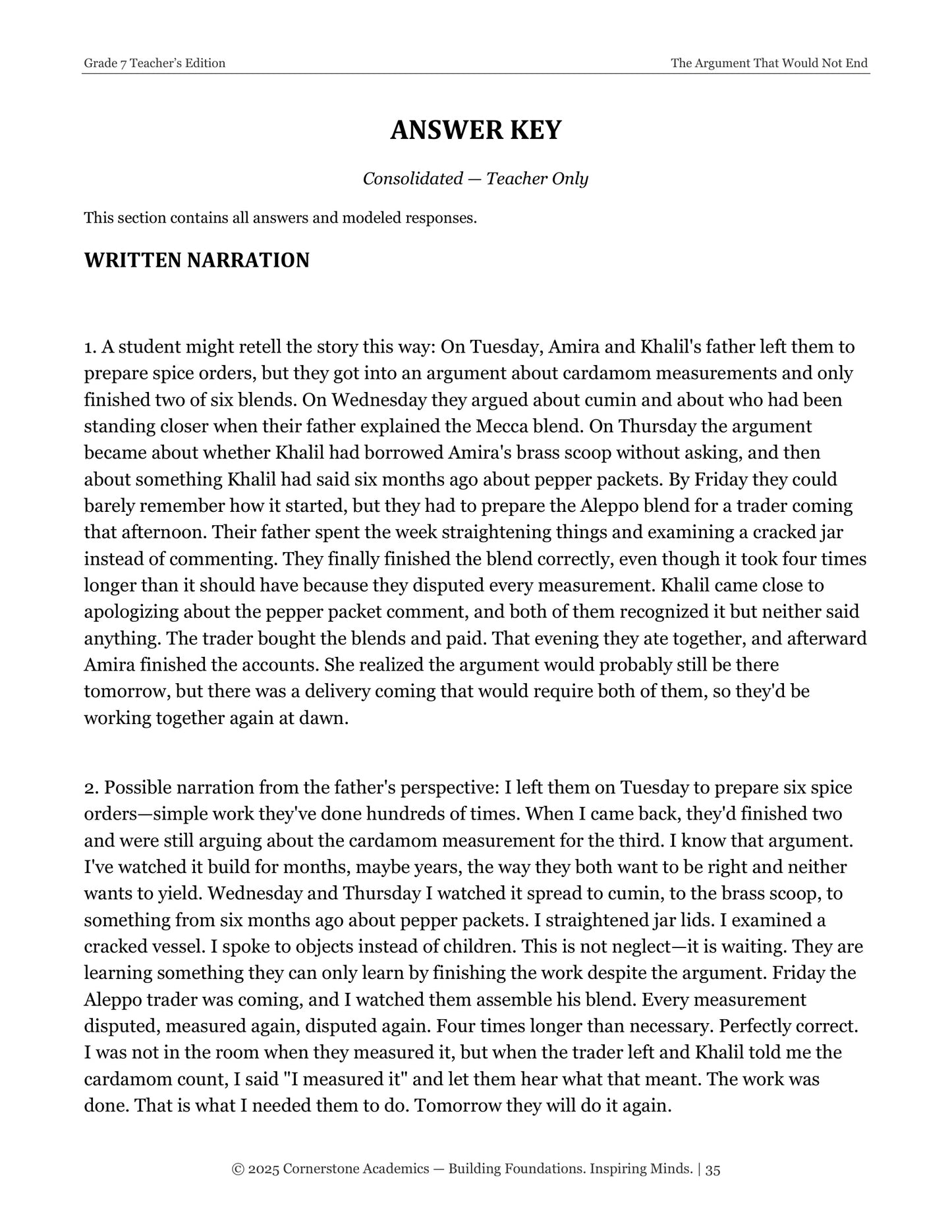 The Argument That Would Not End | Grade 7 Classical Literature Packet | Cornerstone Academics