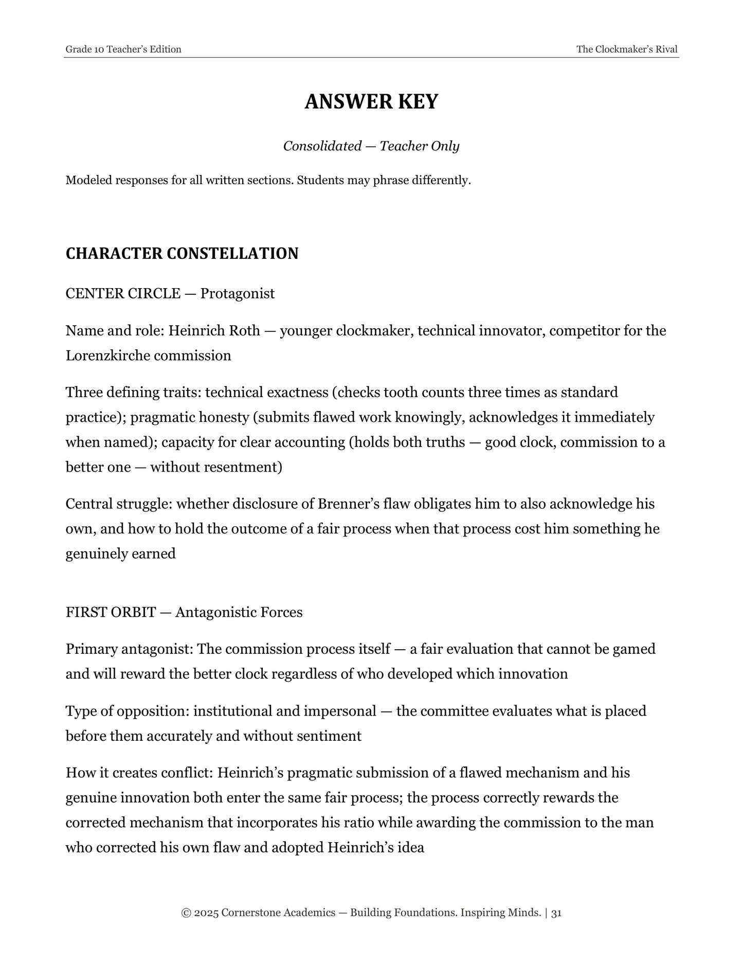 The Clockmaker's Rival | Grade 10 Classical Literature Packet | Cornerstone Academics