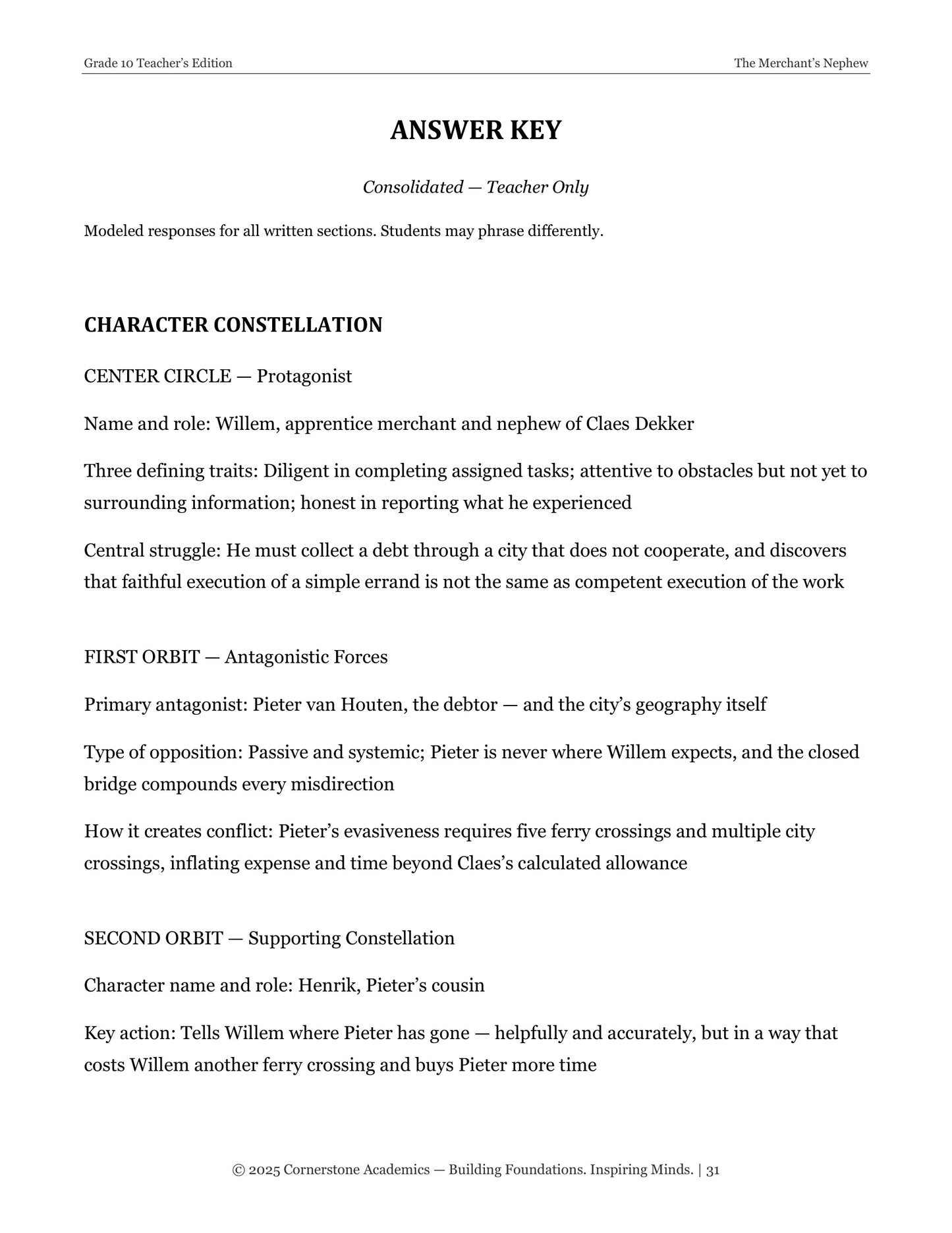 The Merchant's Nephew | Grade 10 Classical Literature Packet | Cornerstone Academics