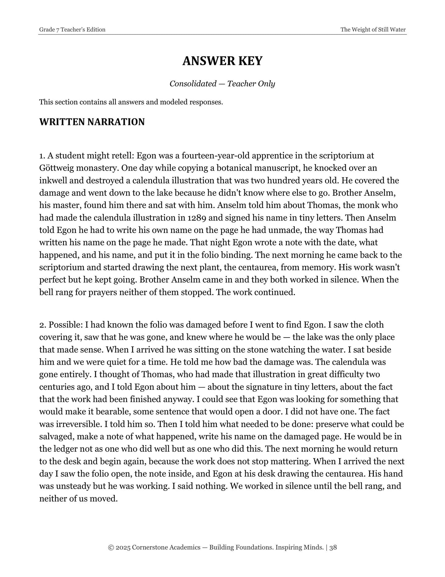 The Weight of Still Water | Grade 7 Classical Literature Packet | Cornerstone Academics