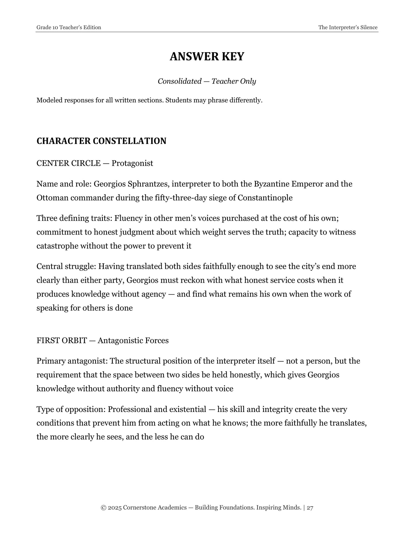 The Interpreter's Silence | Grade 10 Classical Literature Packet | Cornerstone Academics