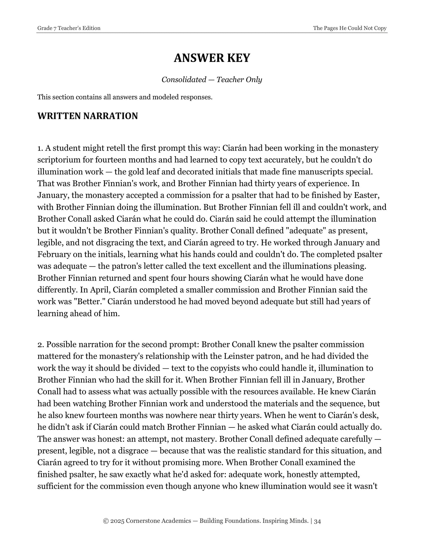 The Pages He Could Not Copy | Grade 7 Classical Literature Packet | Cornerstone Academics