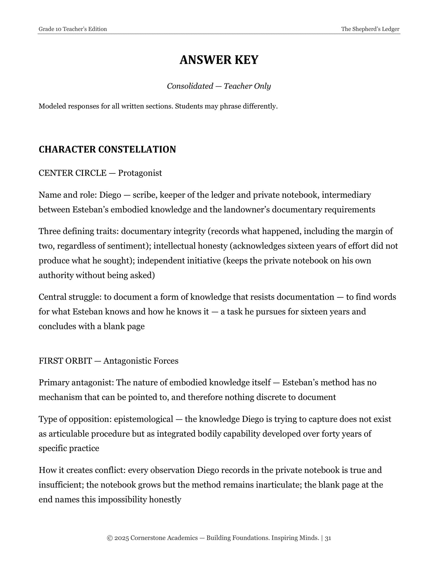 The Shepherd's Ledger | Grade 10 Classical Literature Packet | Cornerstone Academics