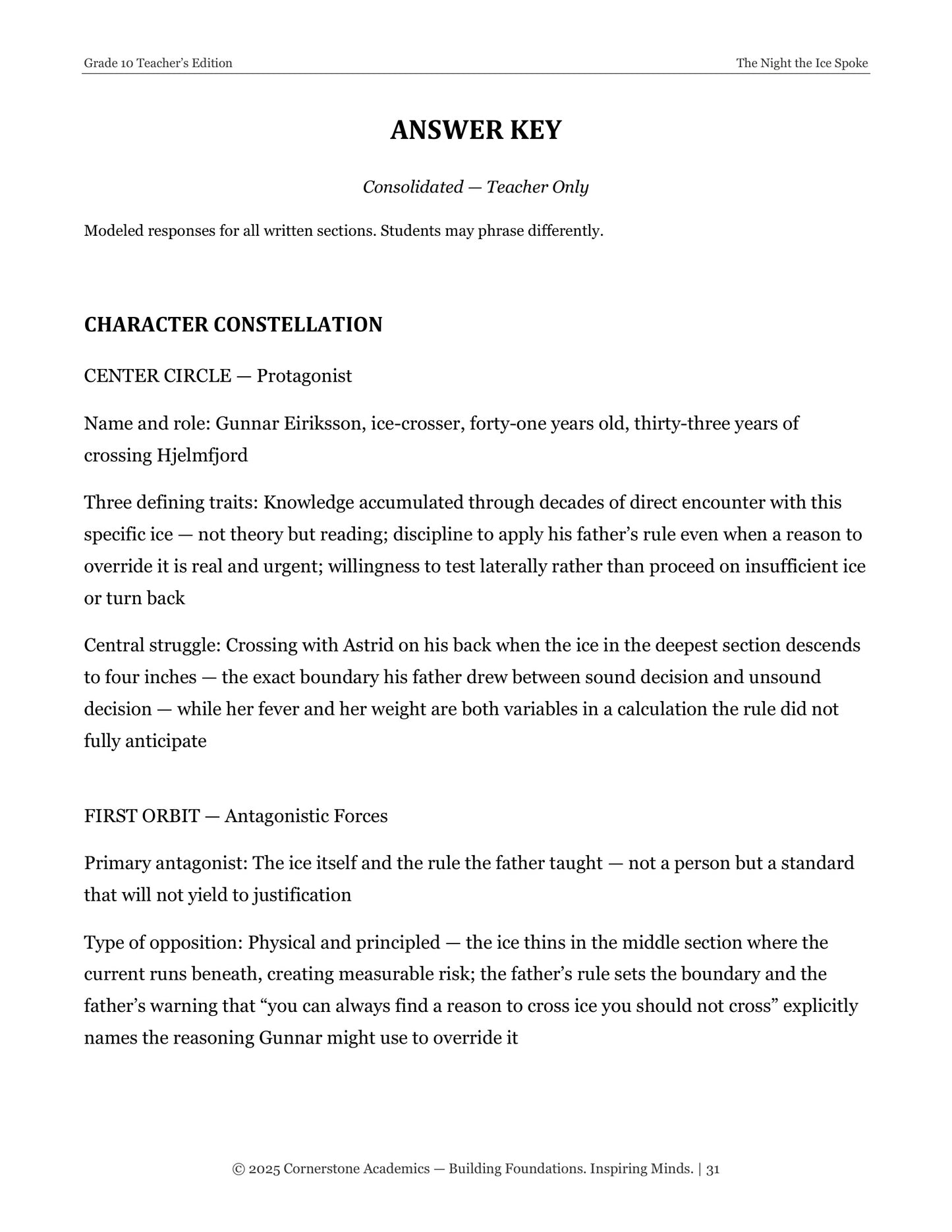 The Night the Ice Spoke | Grade 10 Classical Literature Packet | Cornerstone Academics