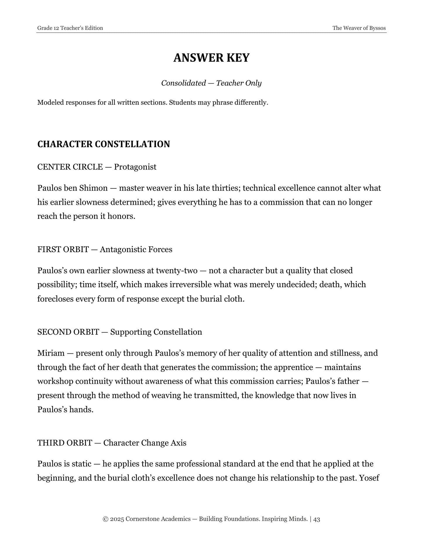 The Weaver of Byssos | Grade 12 Classical Literature Packet | Cornerstone Academics