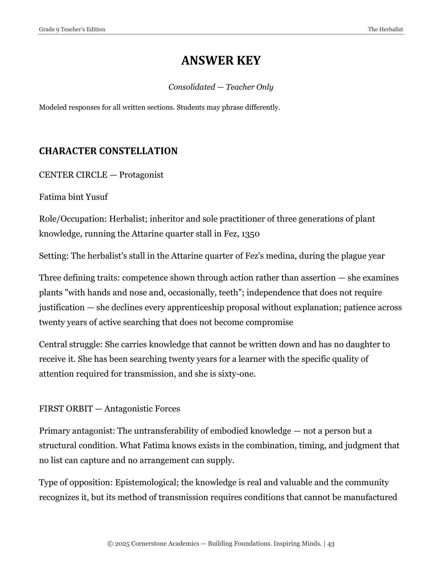 The Herbalist | Grade 9 Classical Literature Packet | Cornerstone Academics