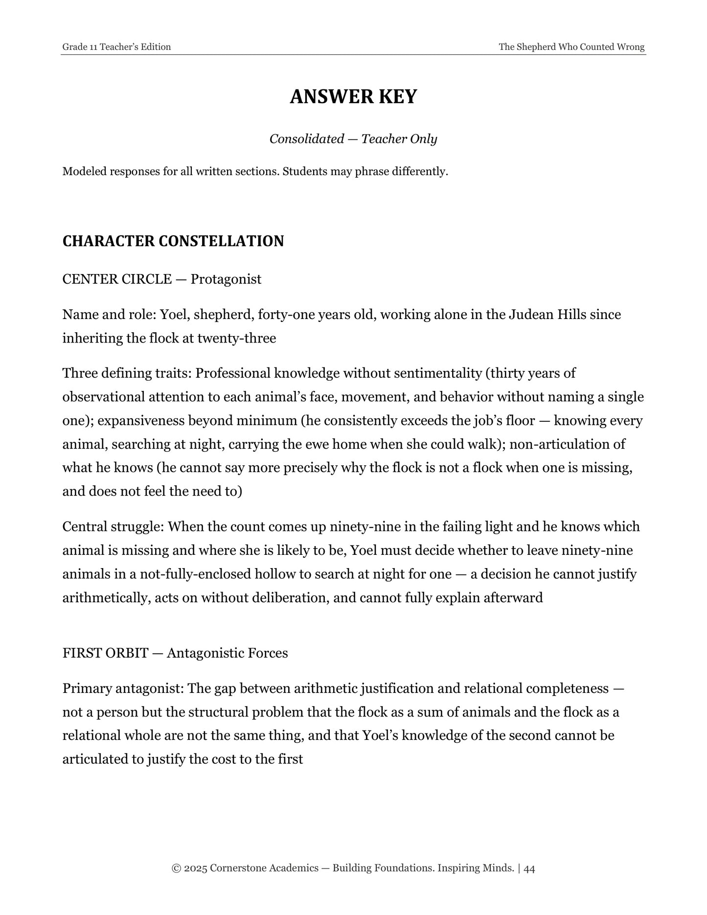 The Shepherd Who Counted Wrong | Grade 11 Classical Literature Packet | Cornerstone Academics