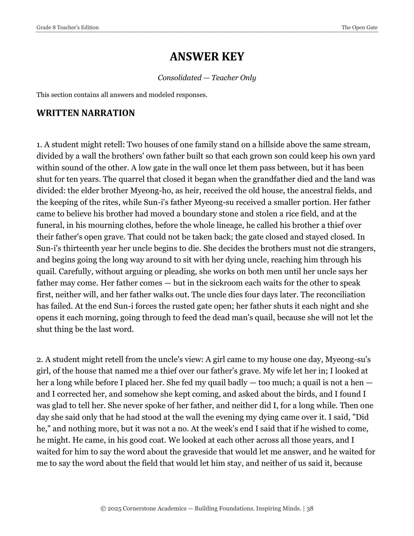The Open Gate | Grade 8 Classical Literature Packet | Cornerstone Academics