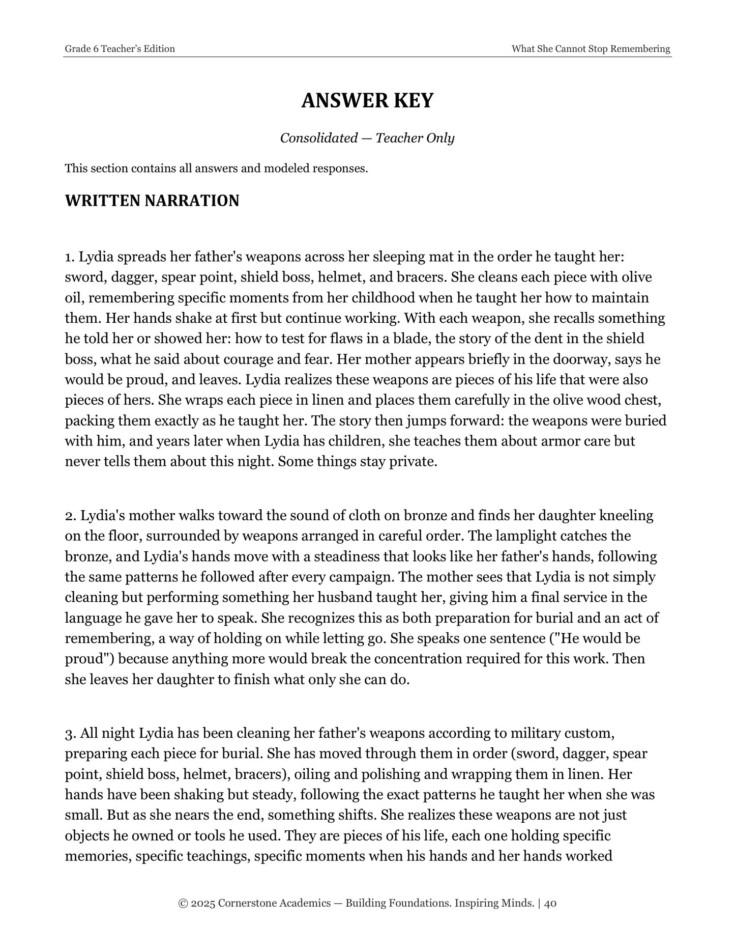 What She Cannot Stop Remembering | Grade 6 Classical Literature Packet | Cornerstone Academics