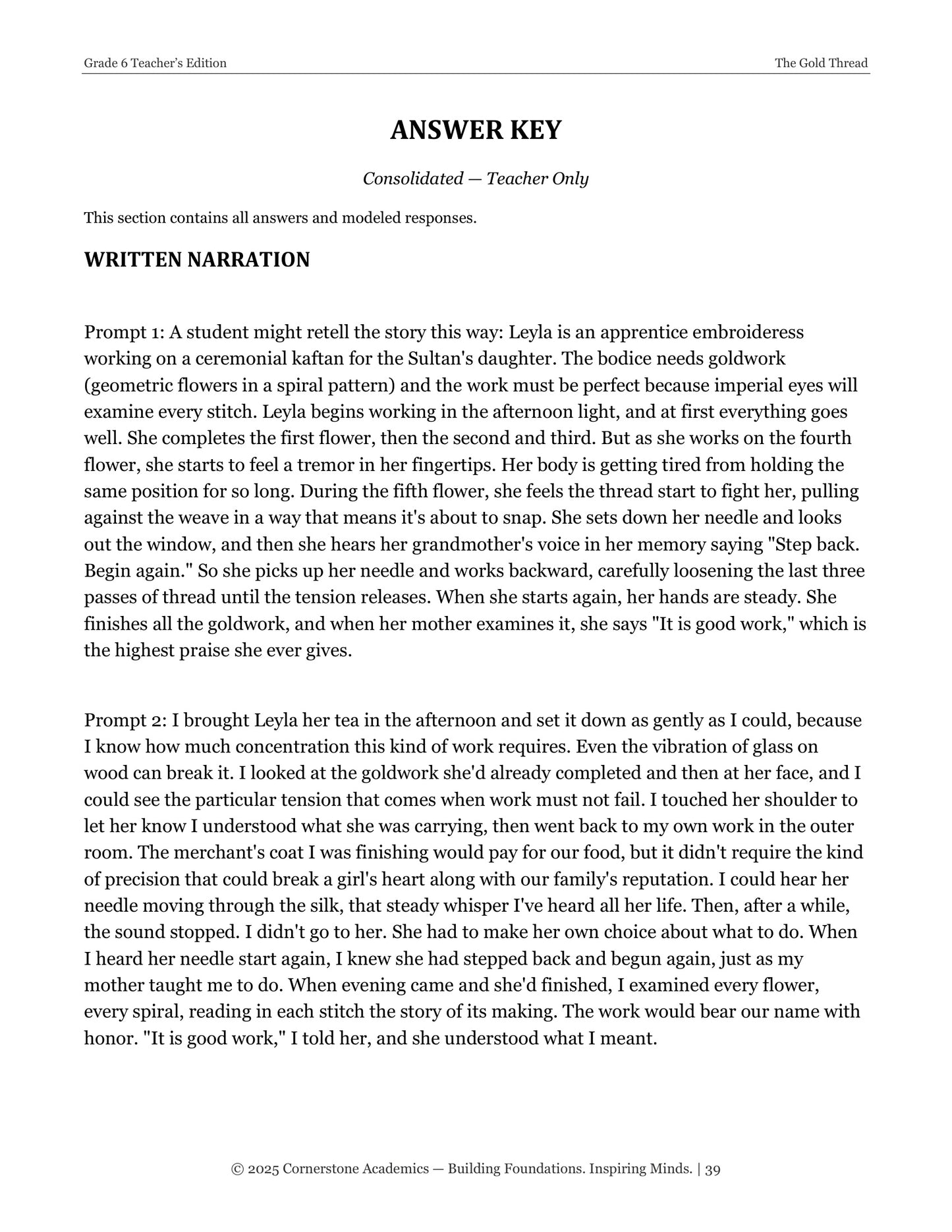 The Gold Thread | Grade 6 Classical Literature Packet | Cornerstone Academics