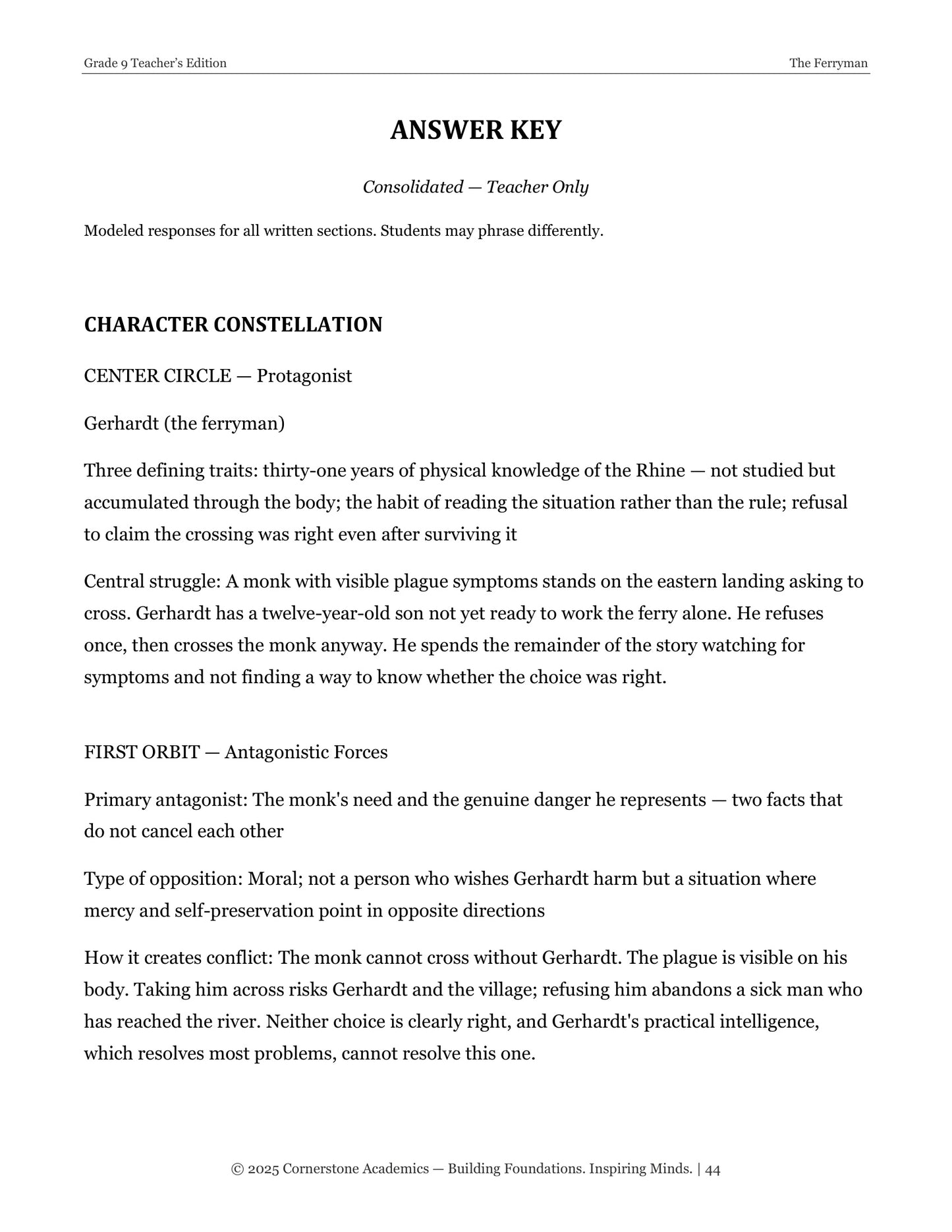 The Ferryman | Grade 9 Classical Literature Packet | Cornerstone Academics