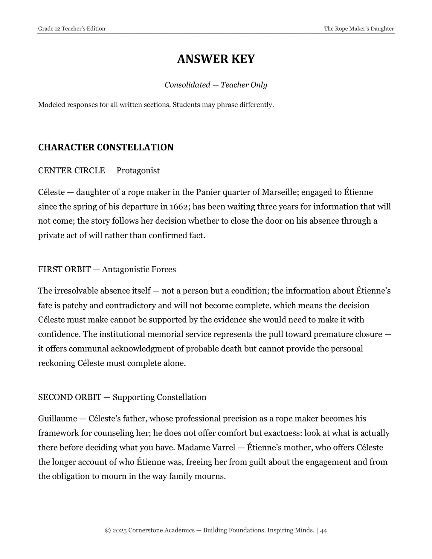 The Rope Maker’s Daughter | Grade 12 Classical Literature Packet | Cornerstone Academics