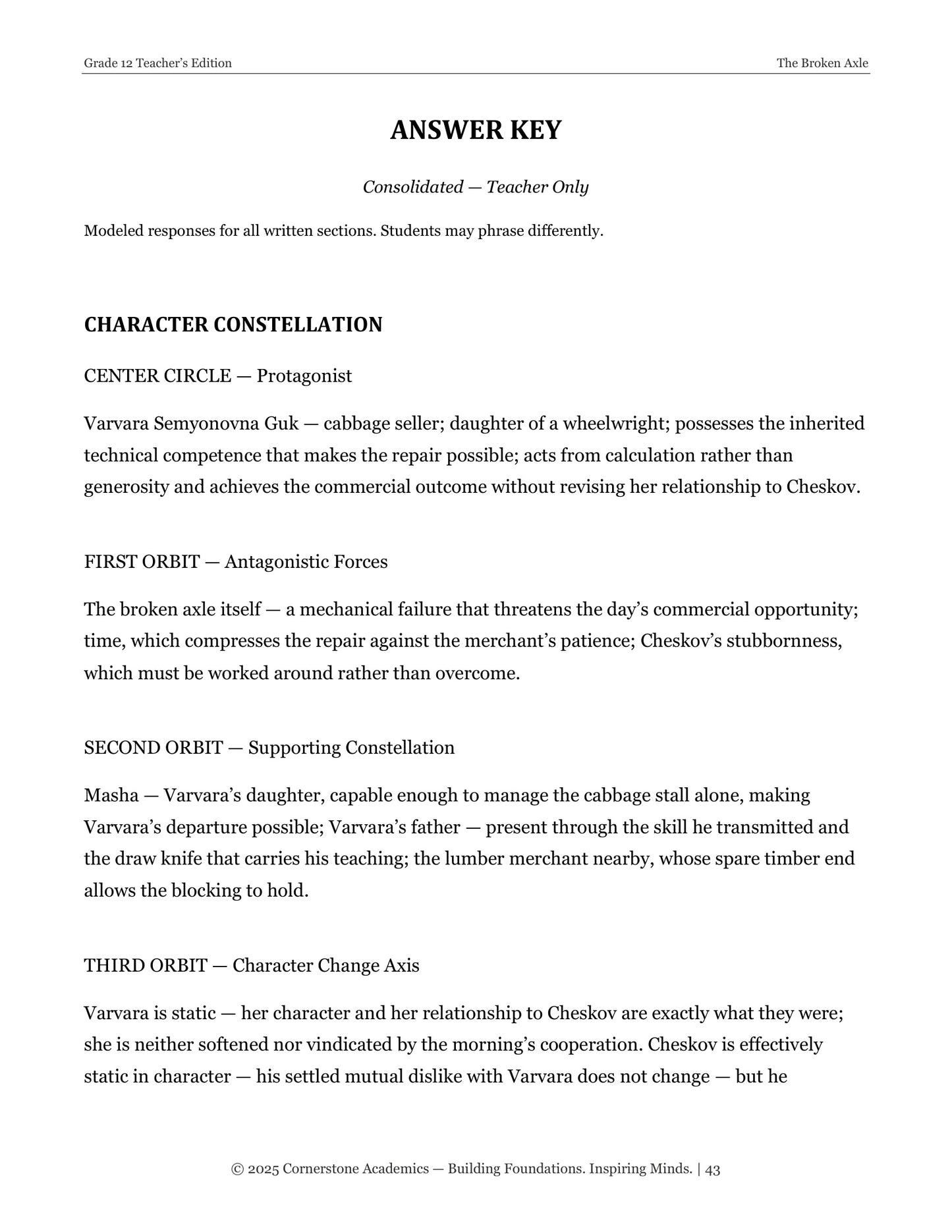 The Broken Axle | Grade 12 Classical Literature Packet | Cornerstone Academics