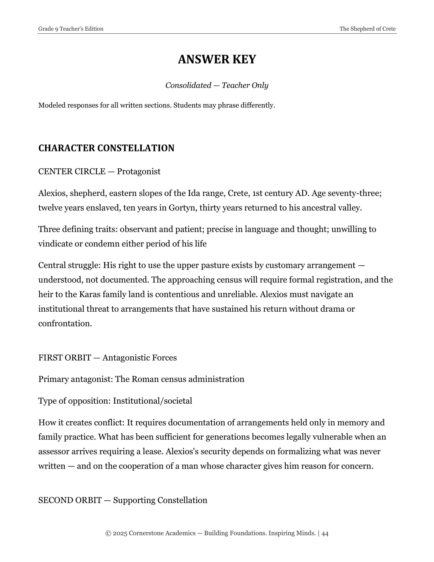 The Shepherd of Crete | Grade 9 Classical Literature Packet | Cornerstone Academics
