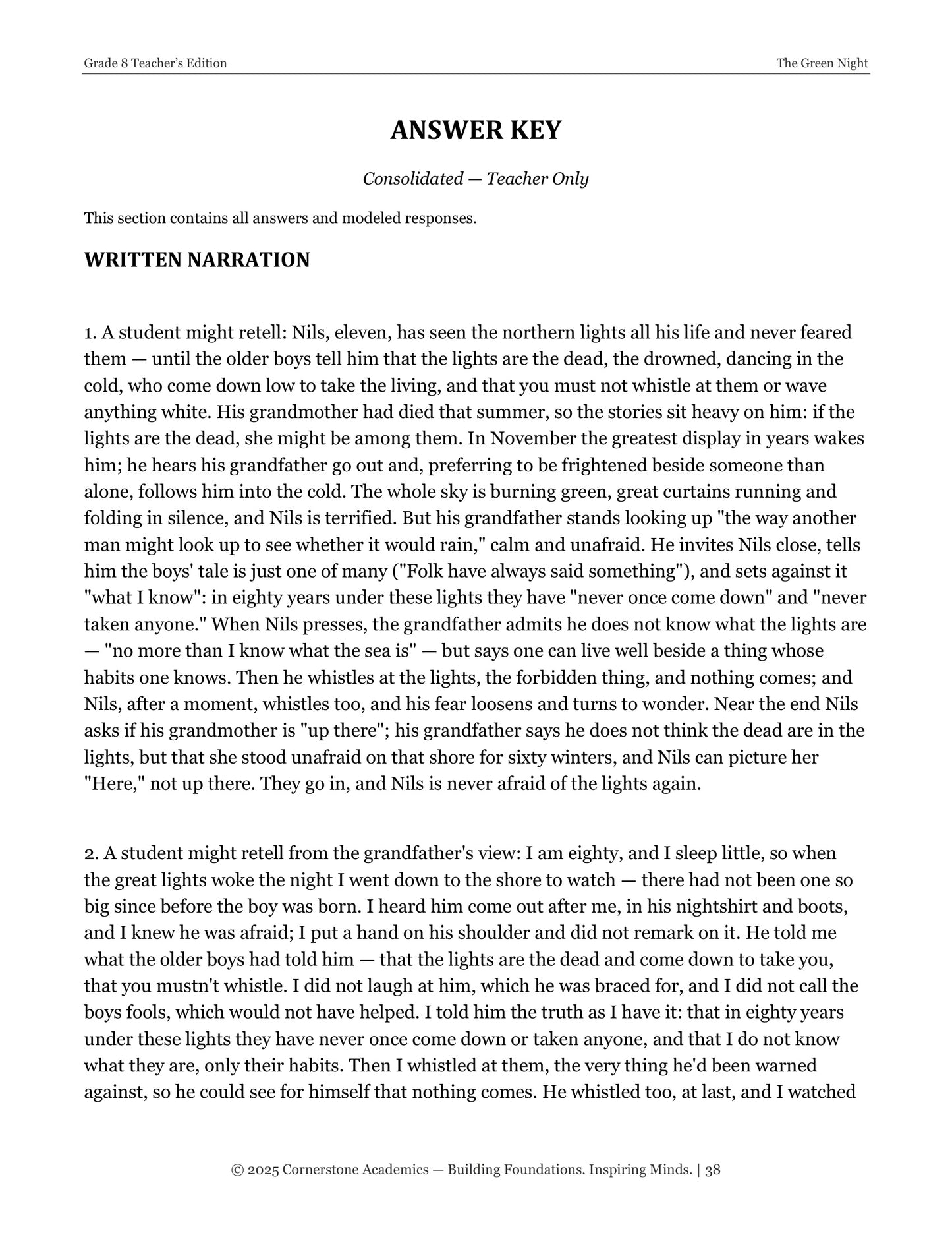 The Green Night | Grade 8 Classical Literature Packet | Cornerstone Academics