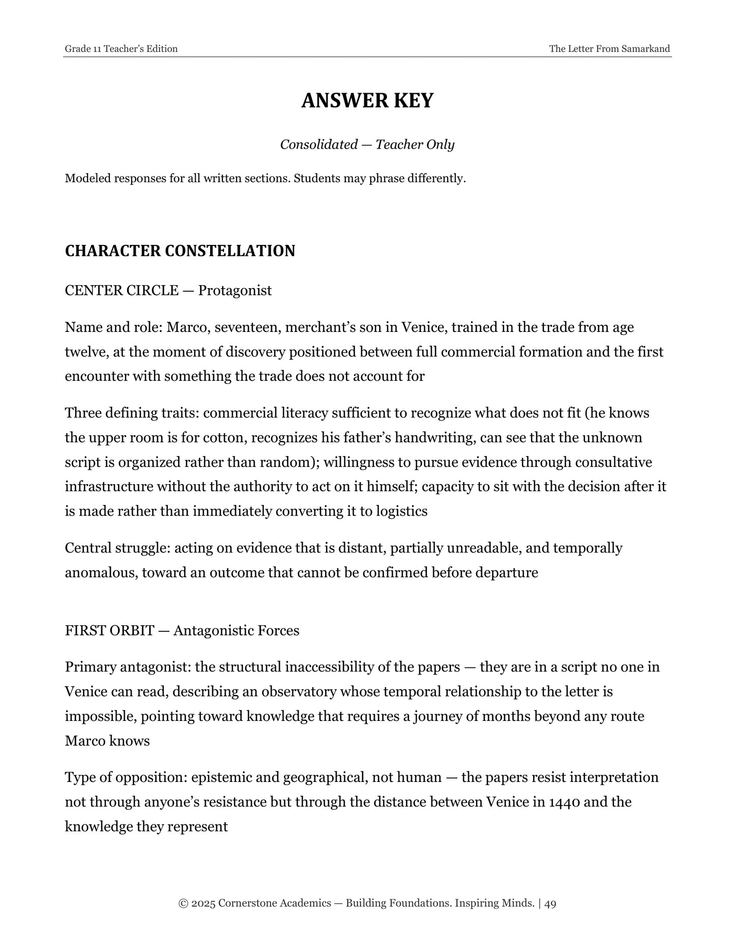 The Letter From Samarkand | Grade 11 Classical Literature Packet | Cornerstone Academics
