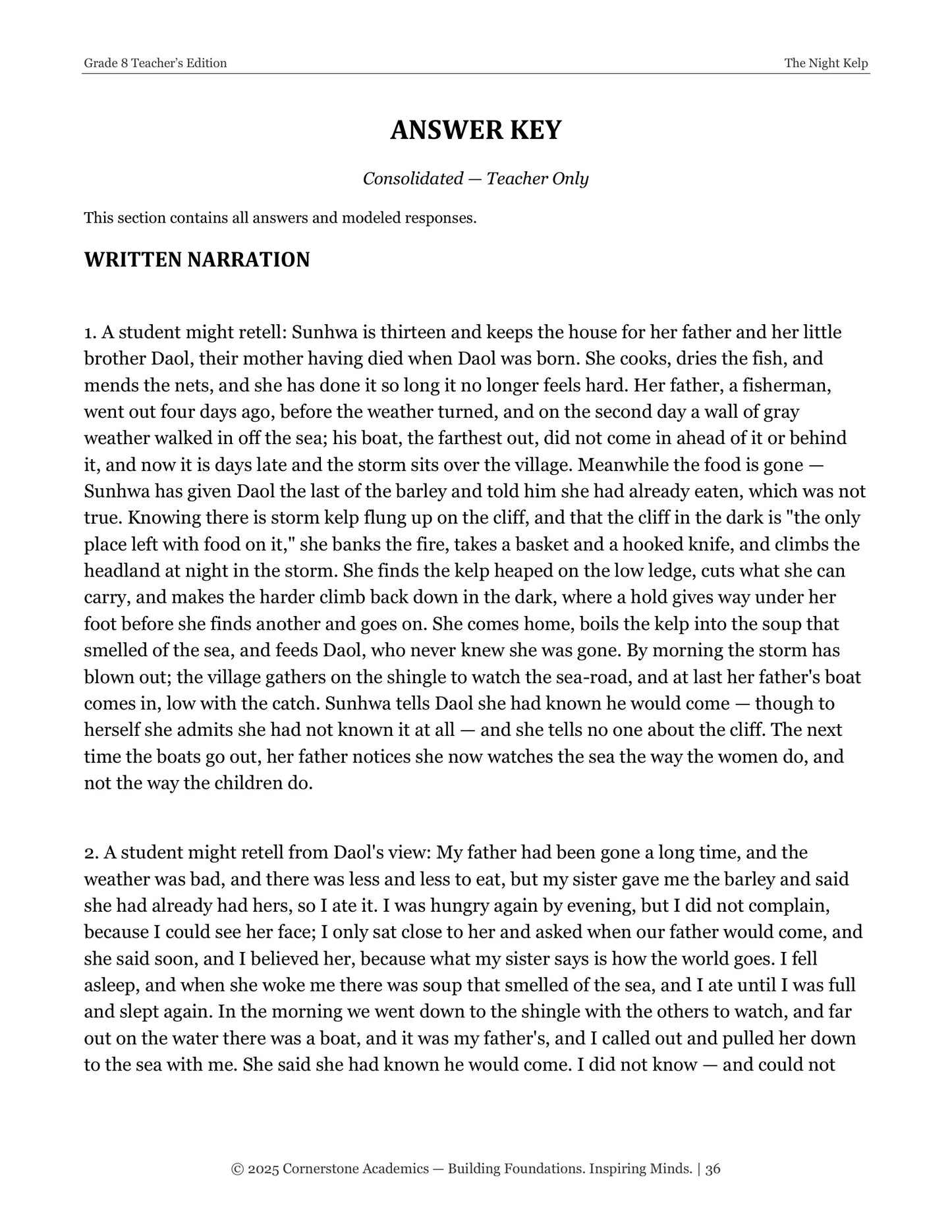 The Night Kelp | Grade 8 Classical Literature Packet | Cornerstone Academics