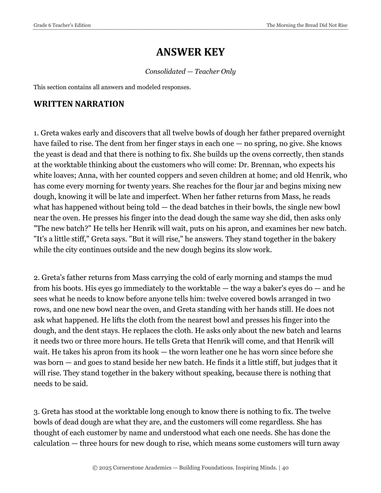 The Morning the Bread Did Not Rise | Grade 6 Classical Literature Packet | Cornerstone Academics