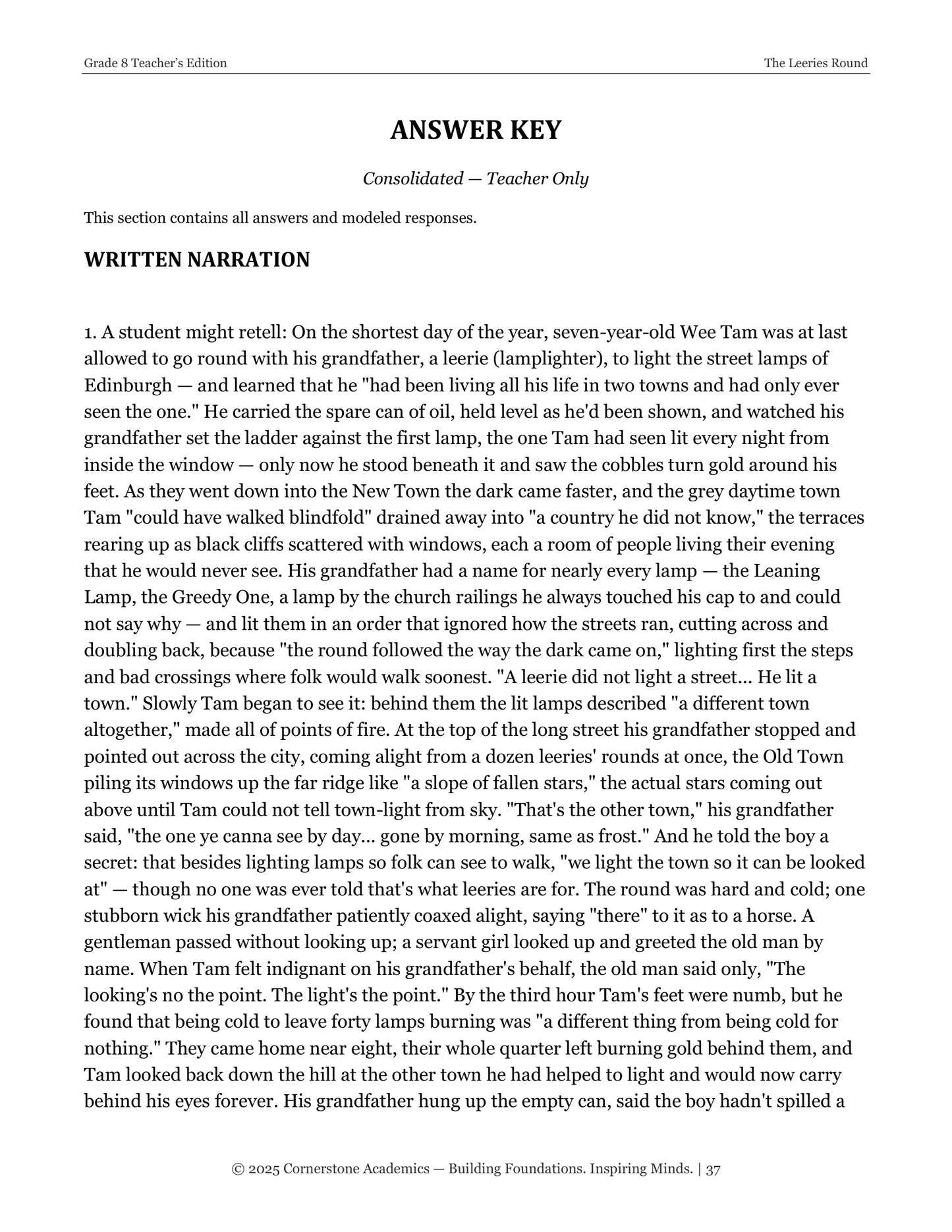 The Leerie's Round | Grade 8 Classical Literature Packet | Cornerstone Academics