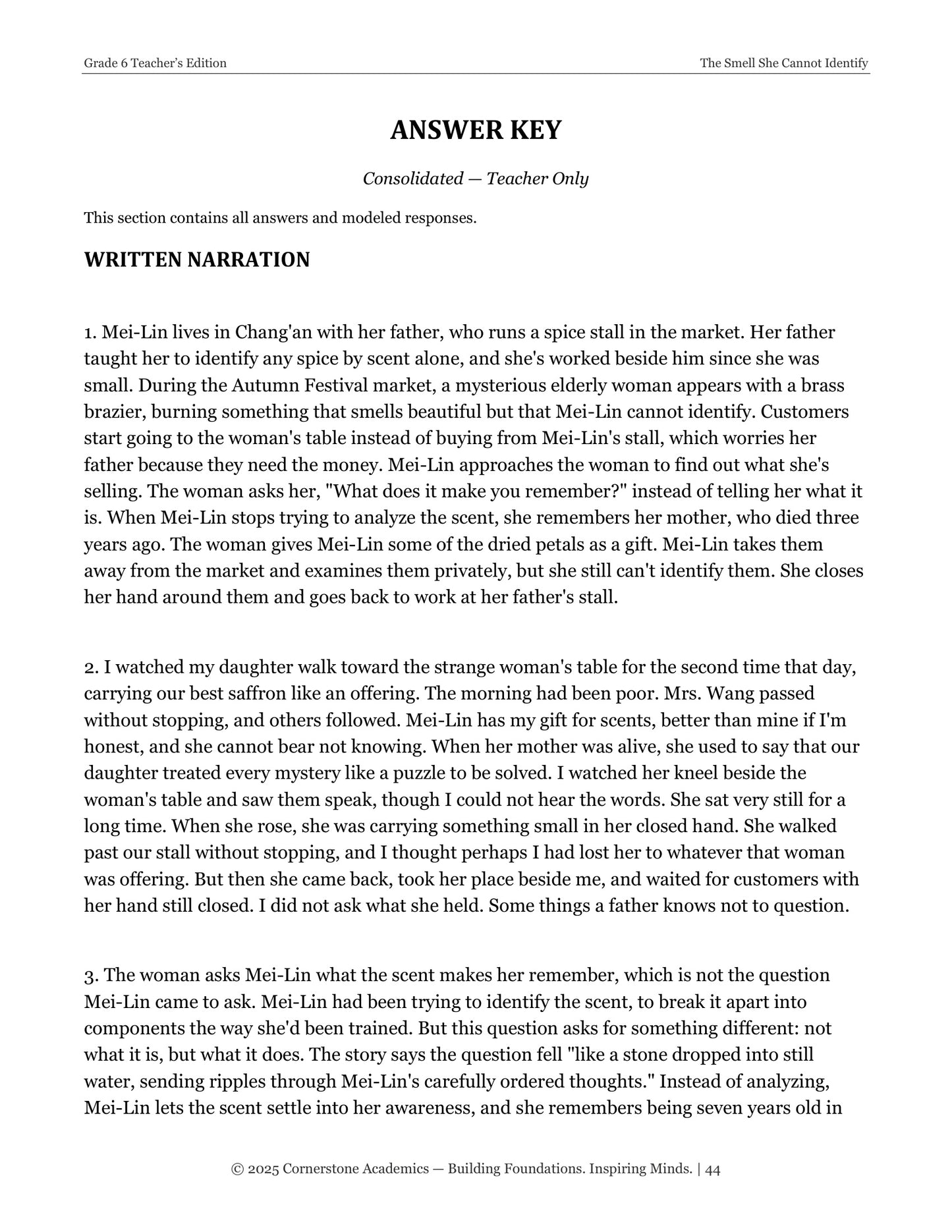 The Smell She Cannot Identify | Grade 6 Classical Literature Packet | Cornerstone Academics