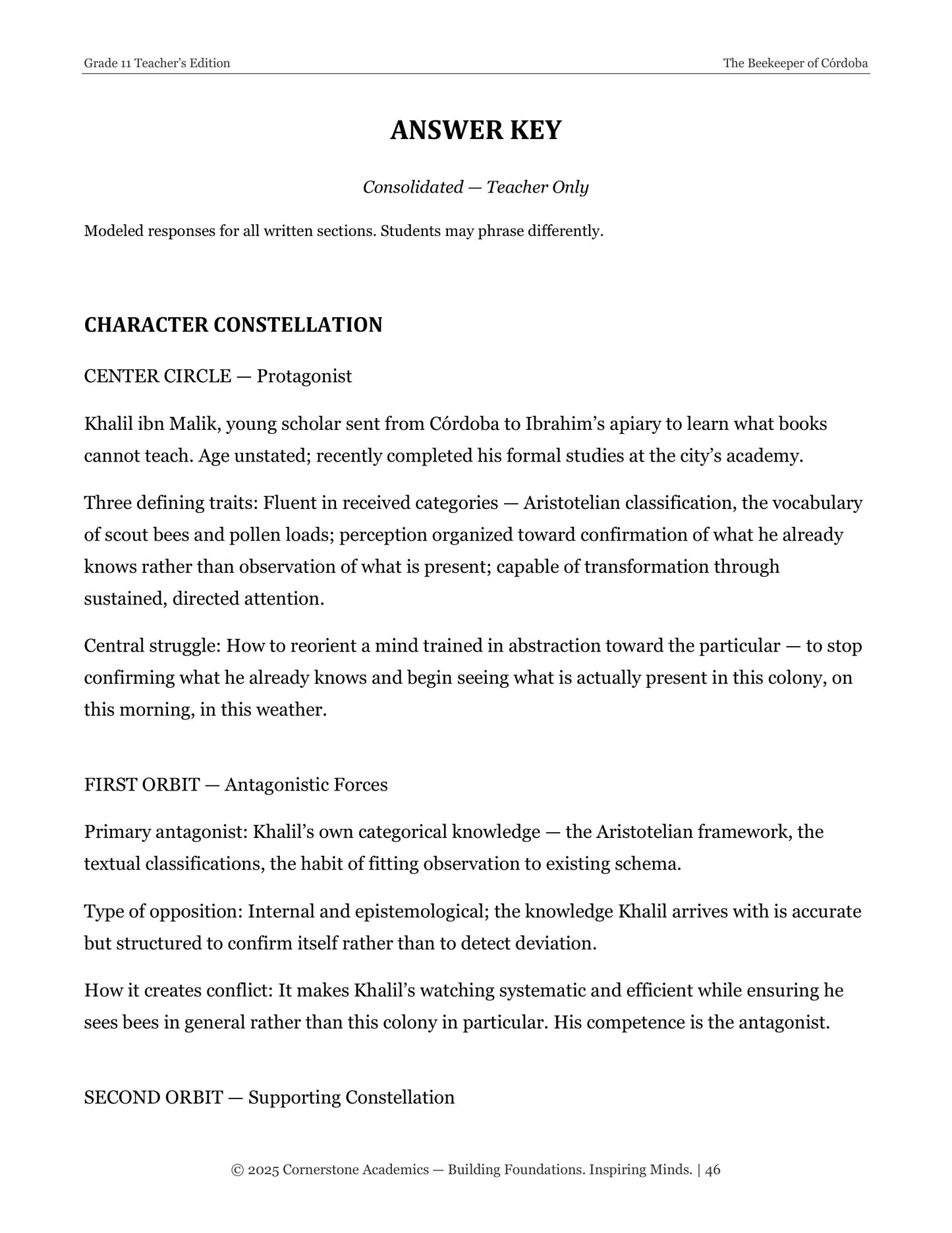 The Beekeeper of Córdoba | Grade 11 Classical Literature Packet | Cornerstone Academics