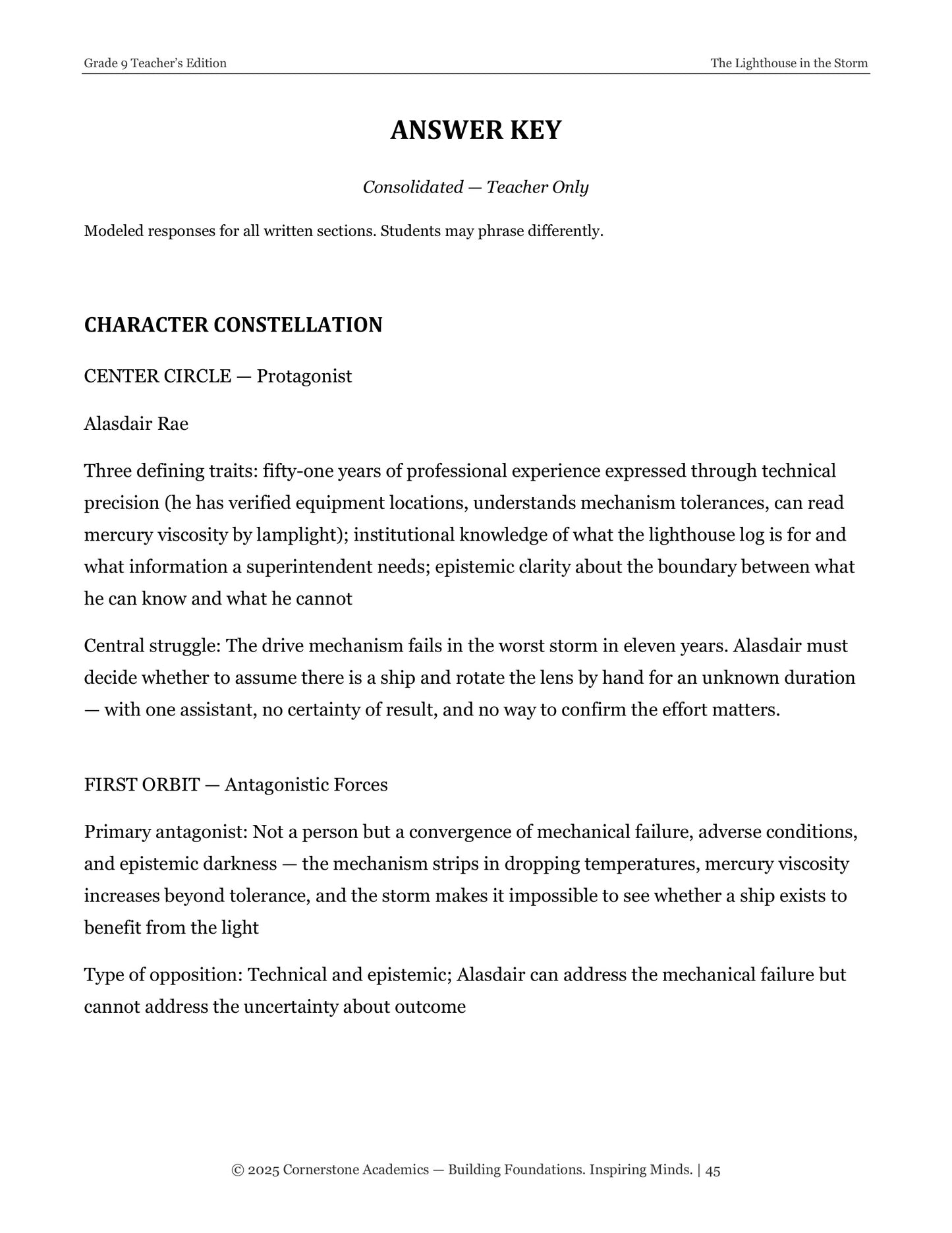 The Lighthouse in the Storm | Grade 9 Classical Literature Packet | Cornerstone Academics