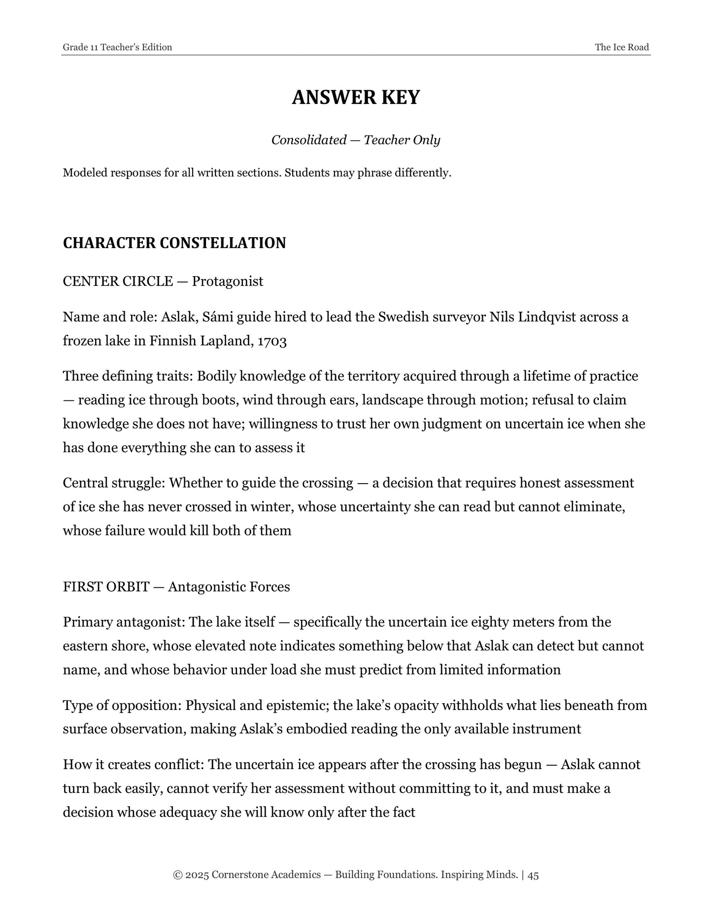 The Ice Road | Grade 11 Classical Literature Packet | Cornerstone Academics