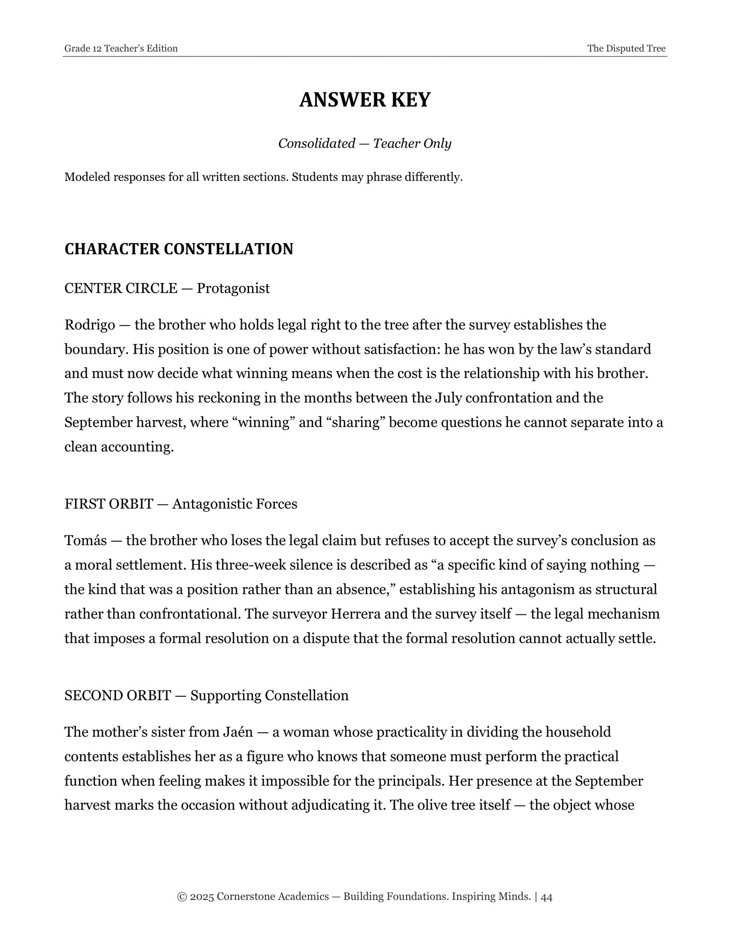 The Disputed Tree | Grade 12 Classical Literature Packet | Cornerstone Academics