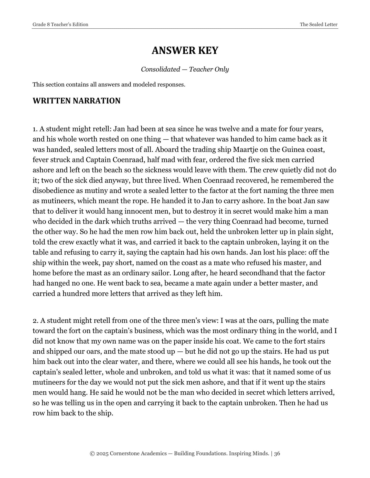 The Sealed Letter | Grade 8 Classical Literature Packet | Cornerstone Academics