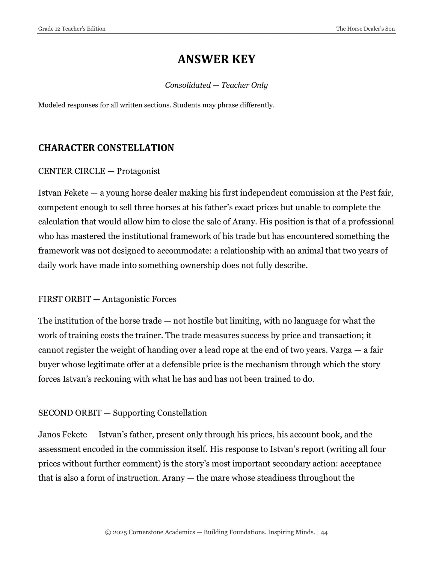 The Horse Dealer’s Son | Grade 12 Classical Literature Packet | Cornerstone Academics