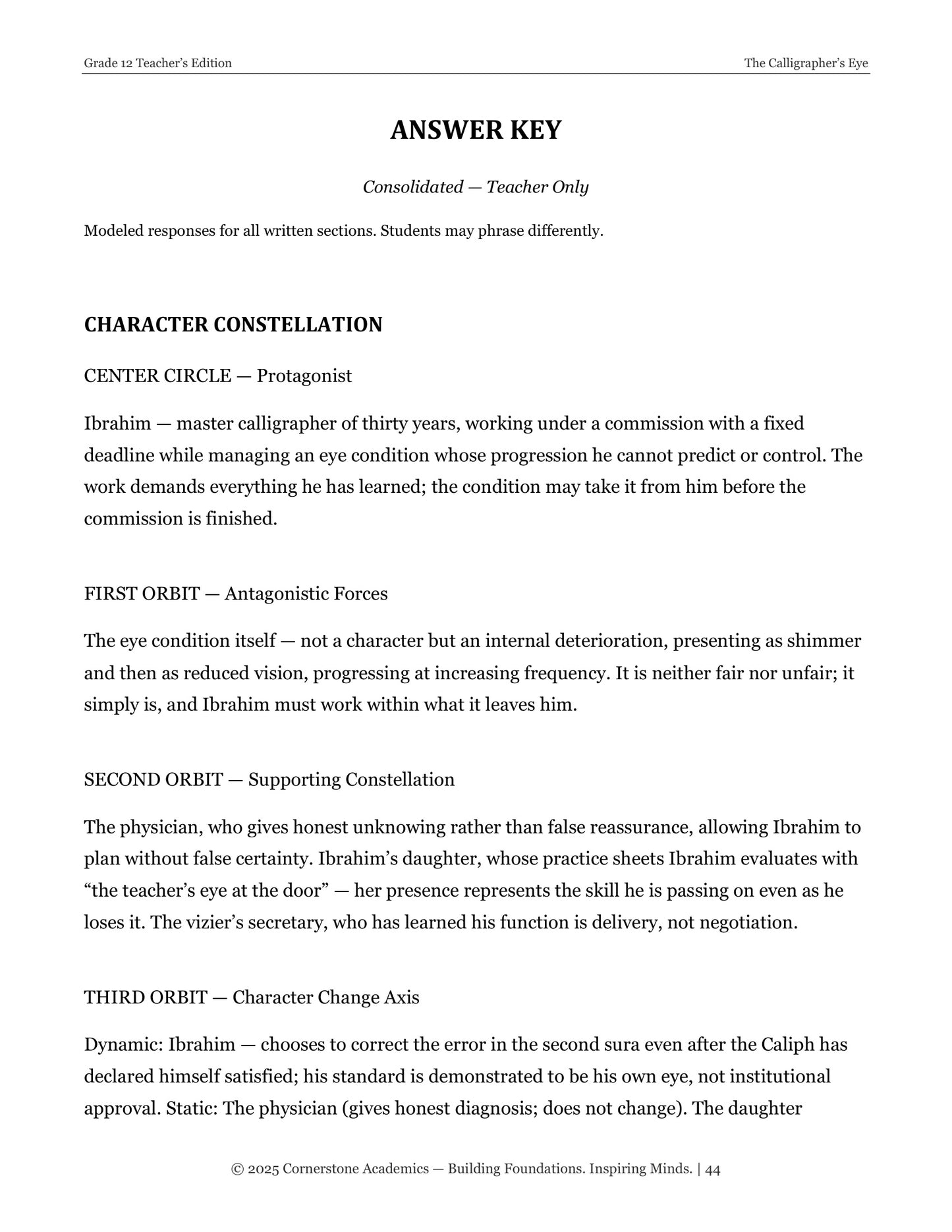 The Calligrapher’s Eye | Grade 12 Classical Literature Packet | Cornerstone Academics