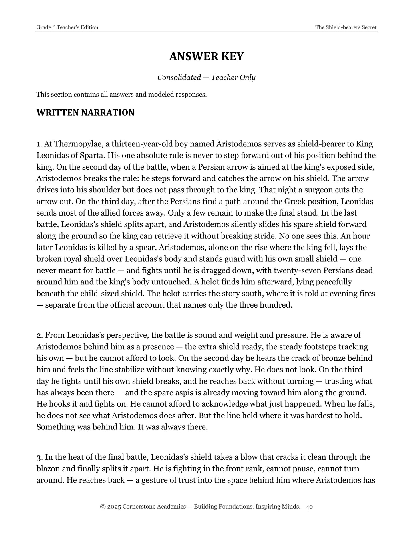 The Shield-Bearer's Secret | Grade 6 Classical Literature Packet | Cornerstone Academics