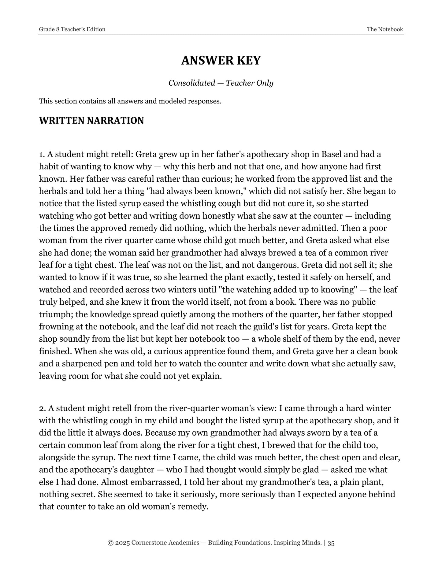 The Notebook | Grade 8 Classical Literature Packet | Cornerstone Academics