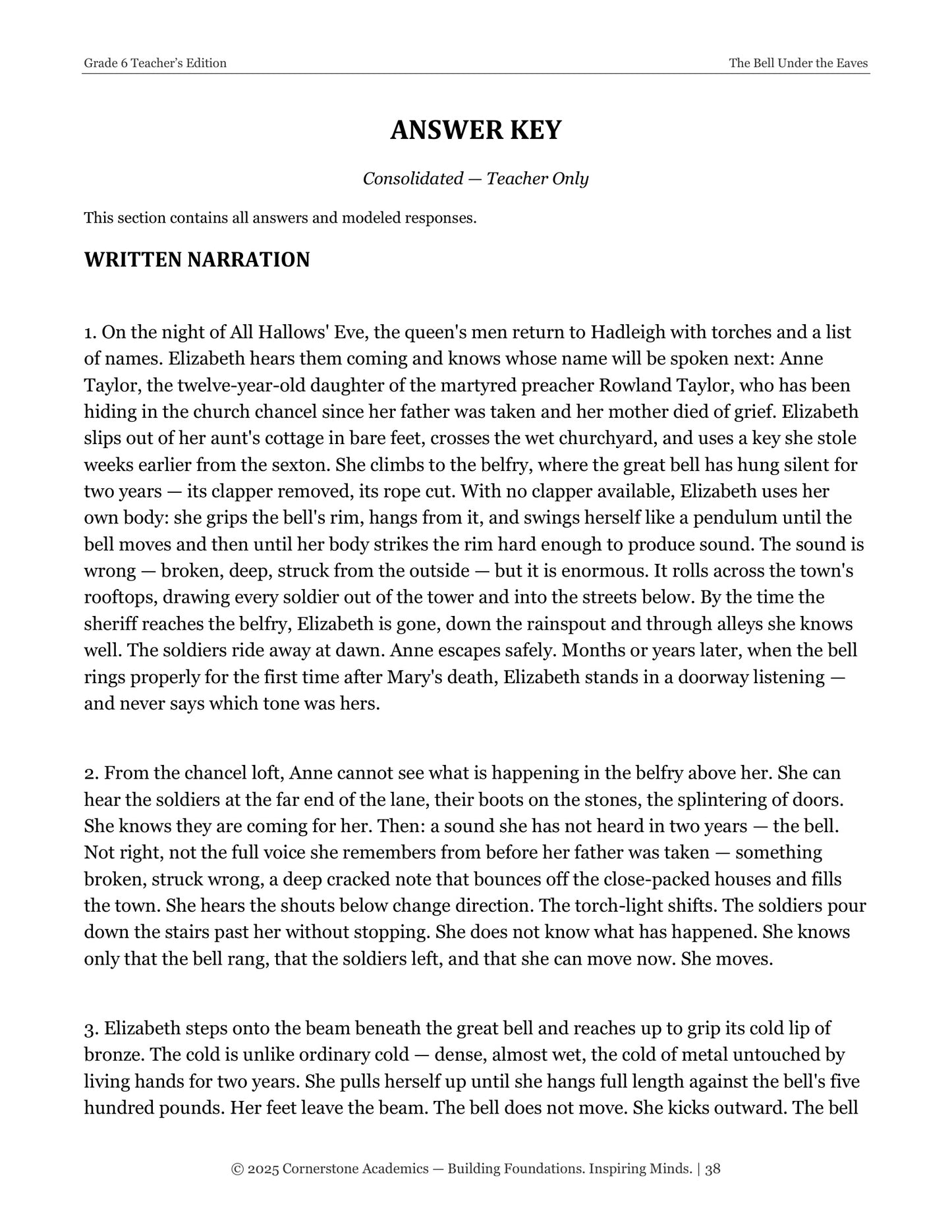 The Bell Under the Eaves | Grade 6 Classical Literature Packet | Cornerstone Academics