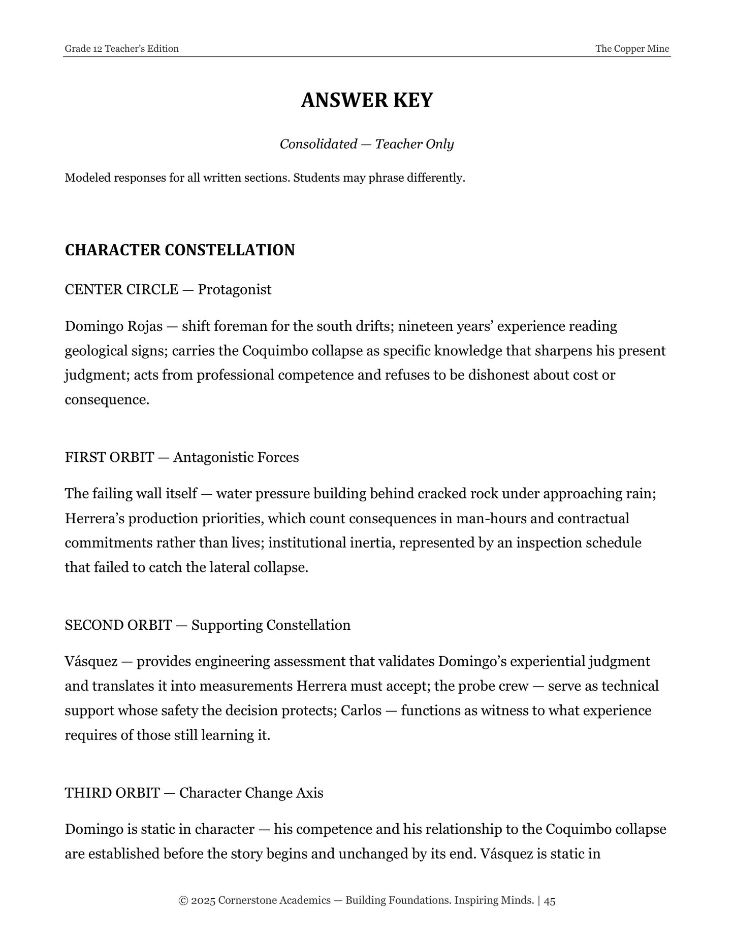 The Copper Mine | Grade 12 Classical Literature Packet | Cornerstone Academics