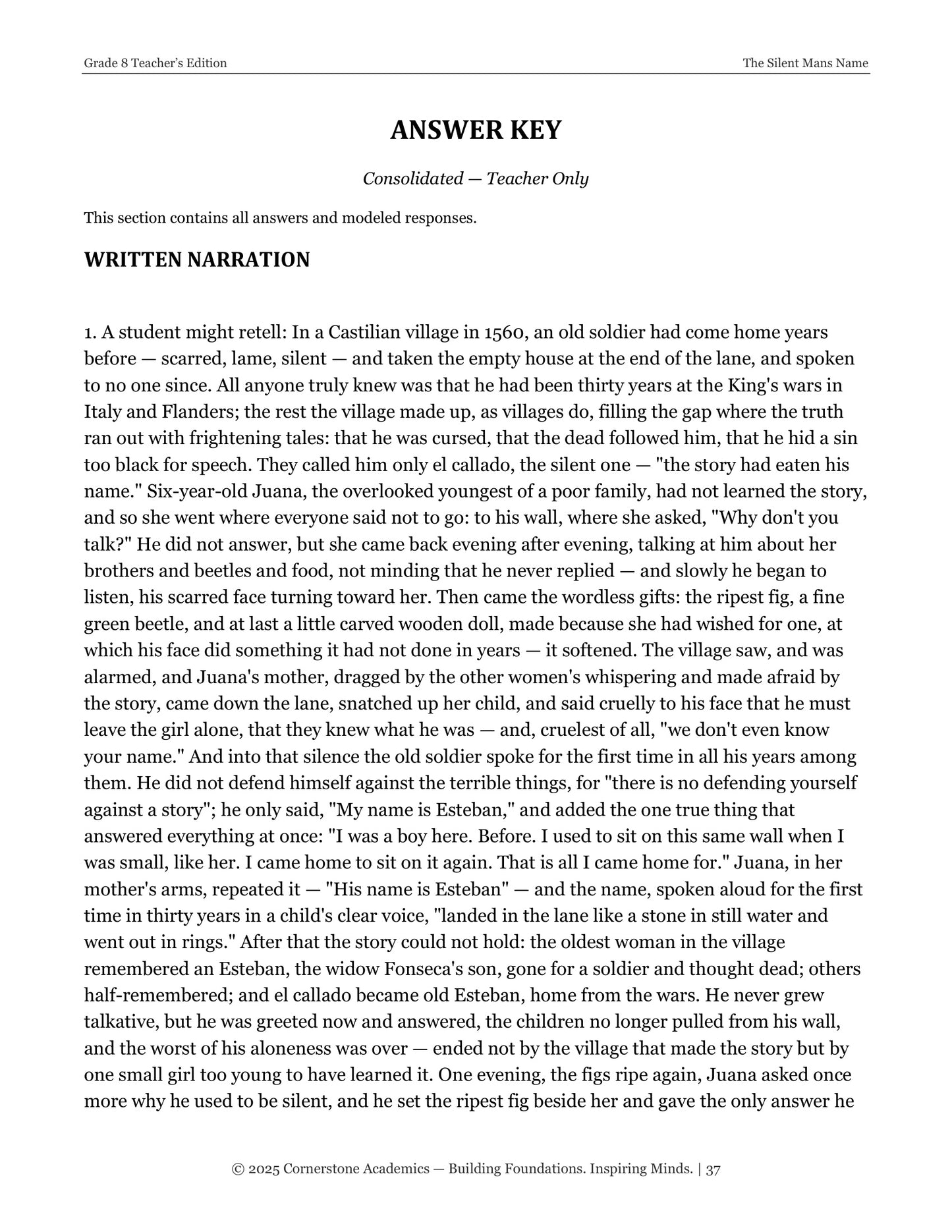 The Silent Man's Name | Grade 8 Classical Literature Packet | Cornerstone Academics