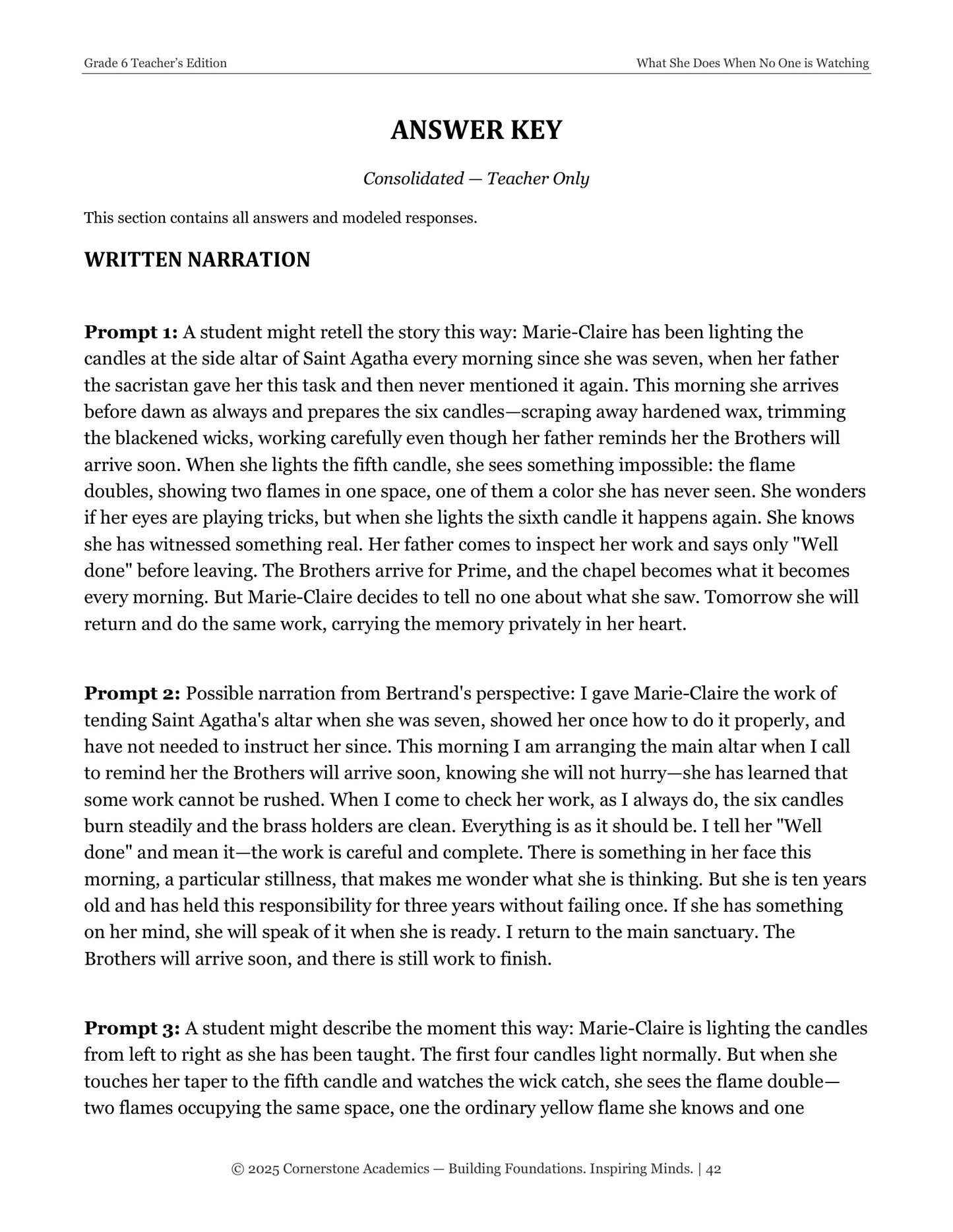What She Does When No One Is Watching | Grade 6 Classical Literature Packet | Cornerstone Academics