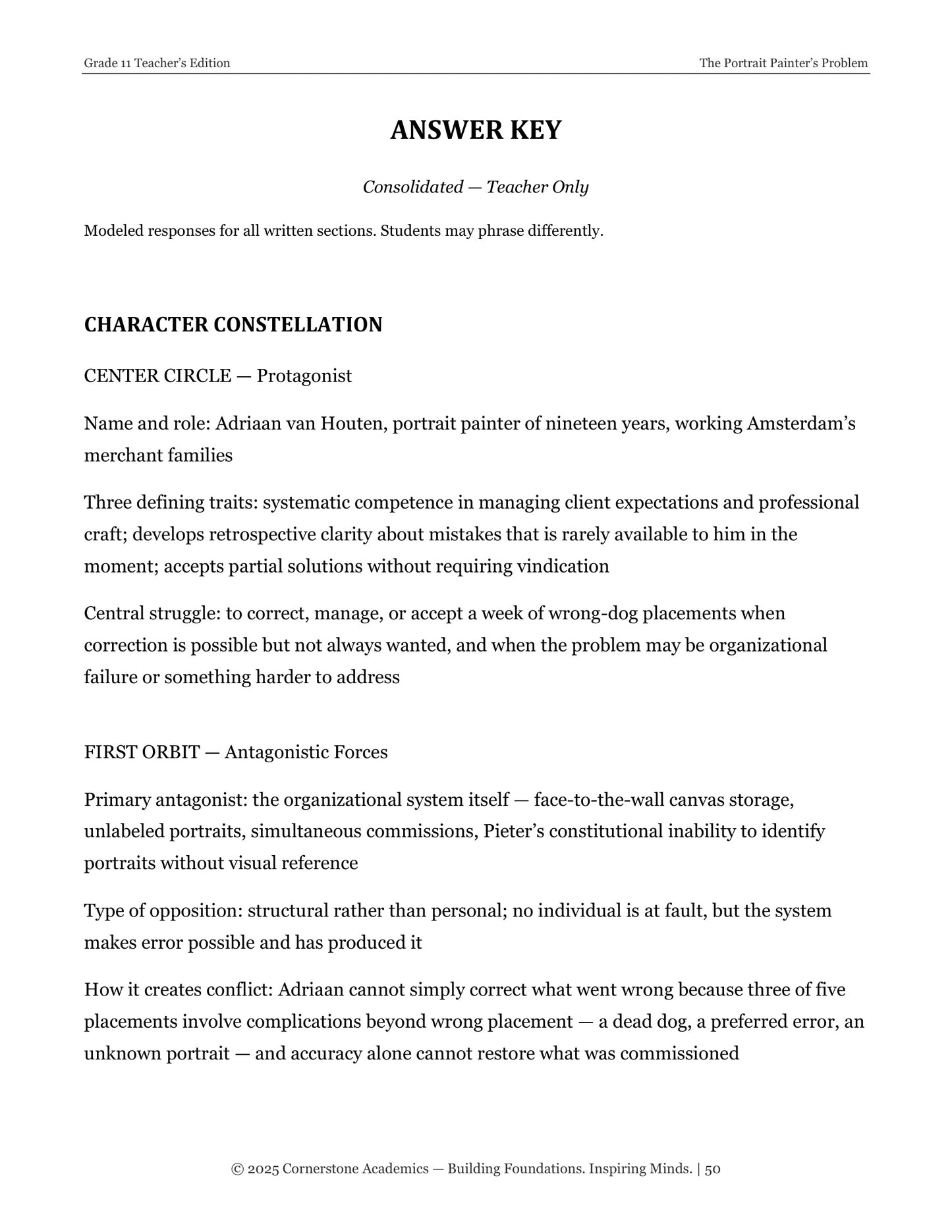 The Portrait Painter's Problem | Grade 11 Classical Literature Packet | Cornerstone Academics