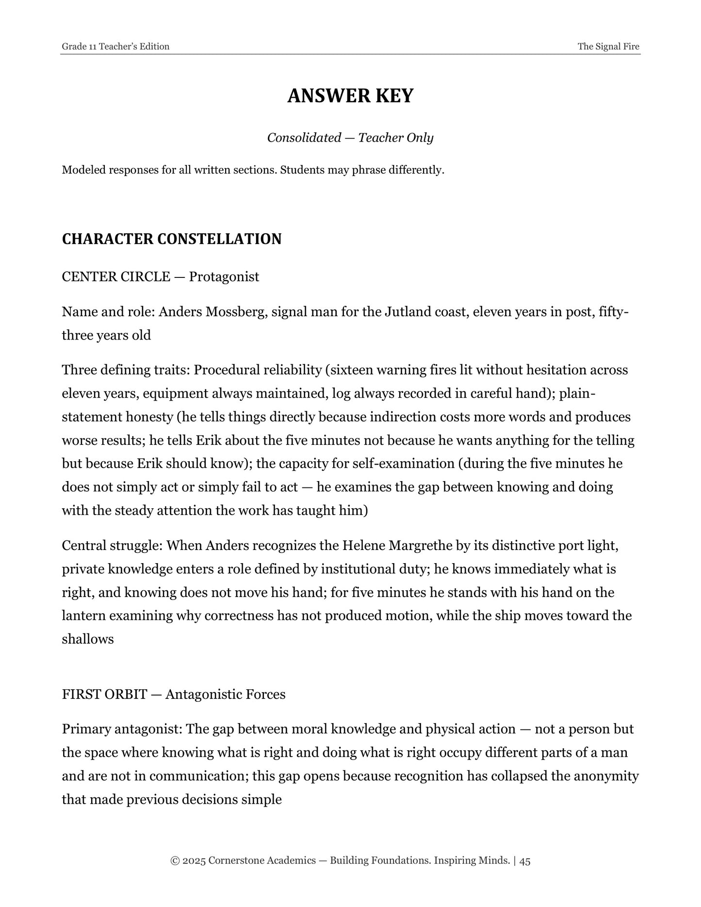 The Signal Fire | Grade 11 Classical Literature Packet | Cornerstone Academics