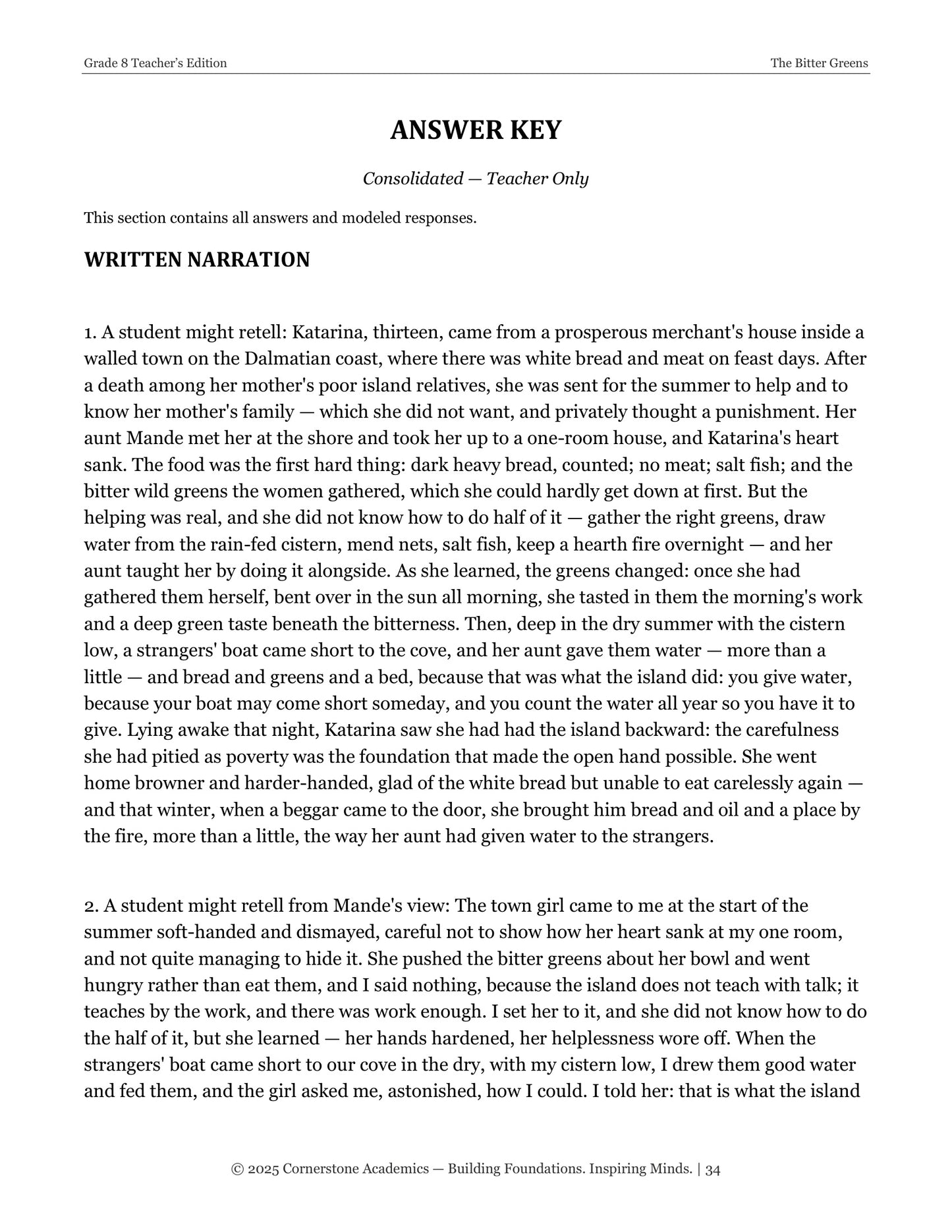 The Bitter Greens | Grade 8 Classical Literature Packet | Cornerstone Academics