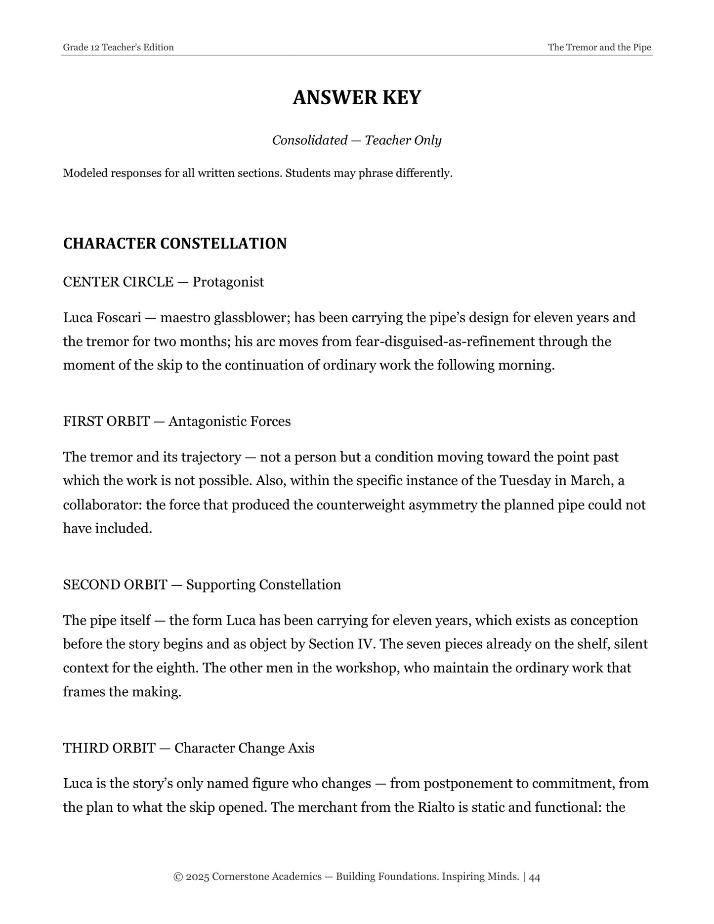 The Tremor and the Pipe | Grade 12 Classical Literature Packet | Cornerstone Academics