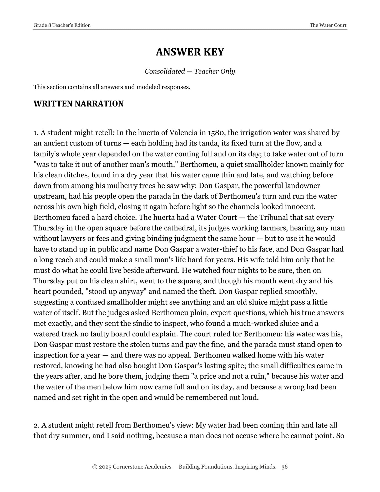 The Water Court | Grade 8 Classical Literature Packet | Cornerstone Academics