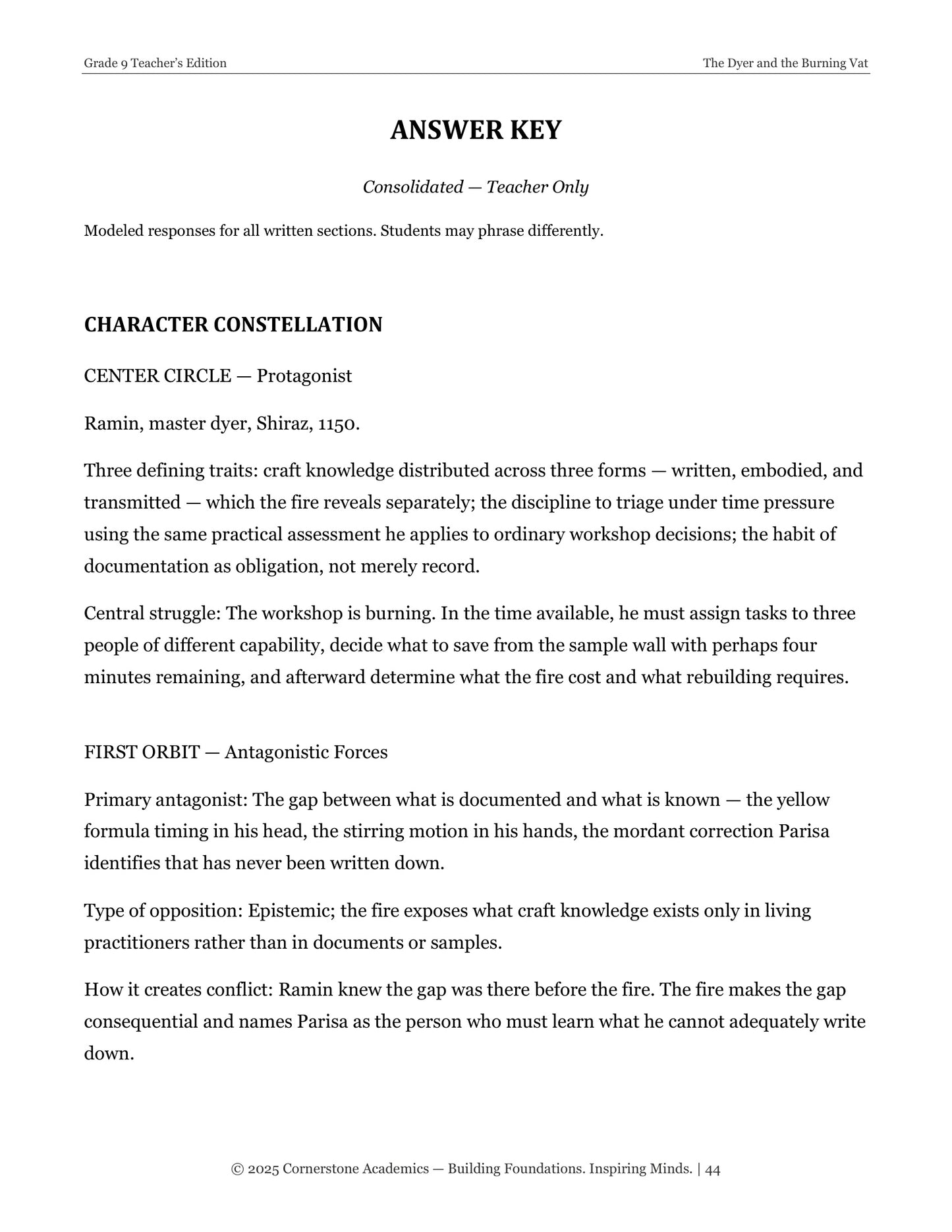The Dyer and the Burning Vat | Grade 9 Classical Literature Packet | Cornerstone Academics
